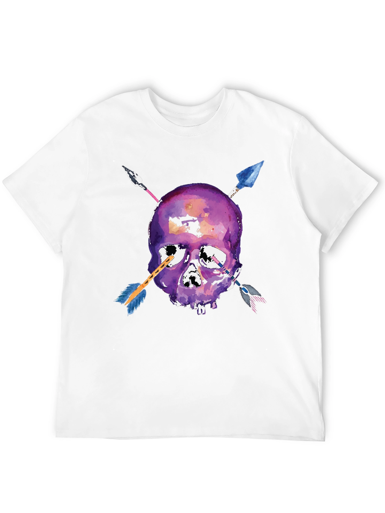 Black Skull Arrows T-Shirt - Unique Watercolor Style view 12