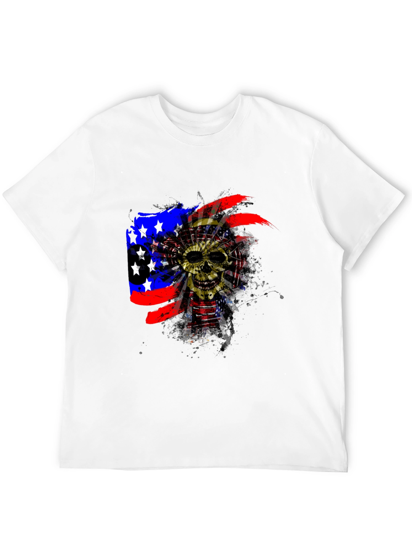 Black Skull American Flag Men's Black T-Shirt view 12