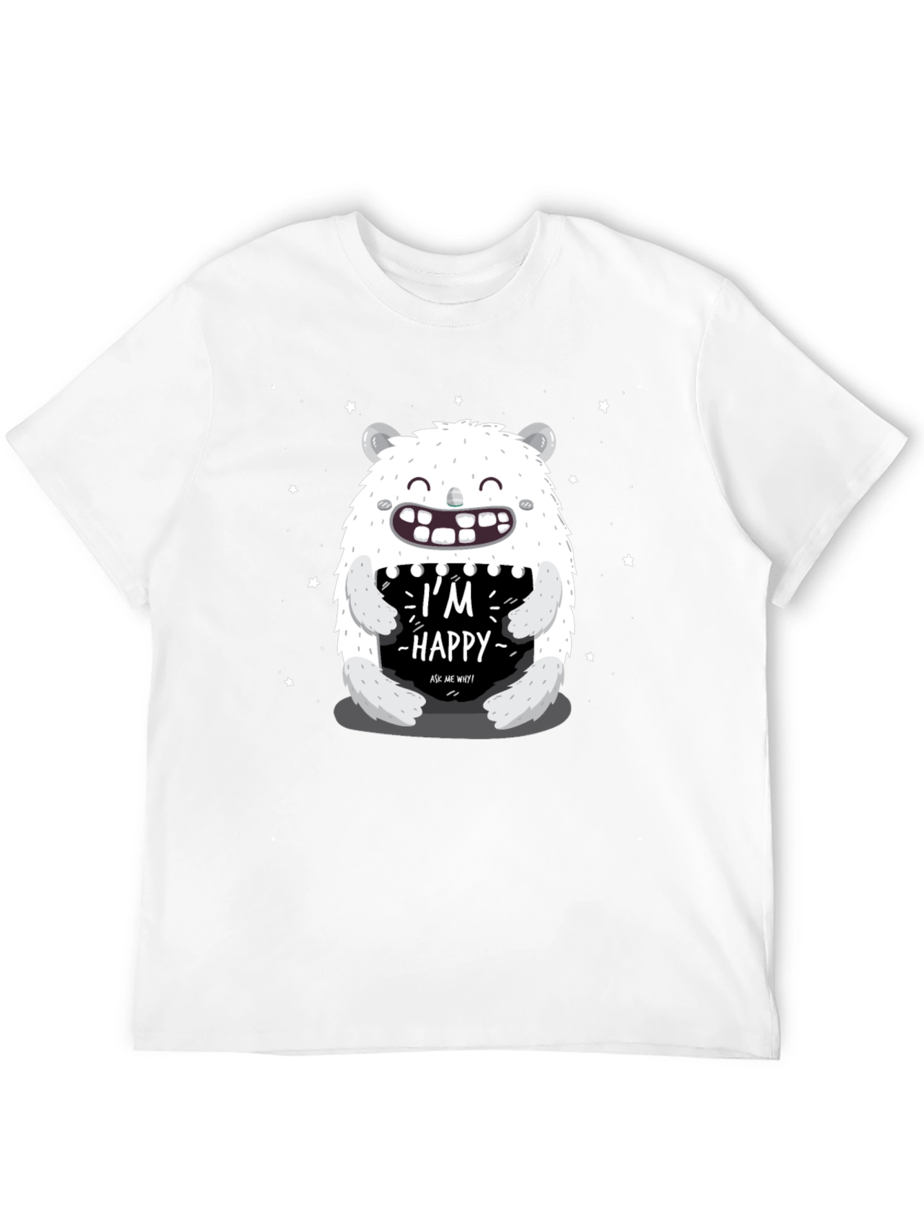Black I'm Happy Monster Graphic Tee - Black Cotton Blend view 12
