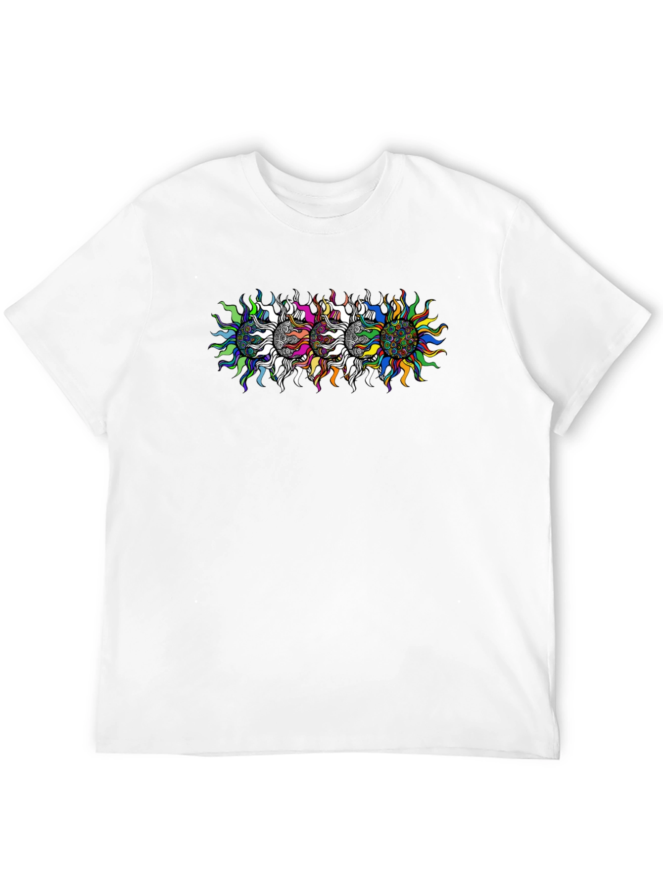 Black Men's Black T-Shirt with Psychedelic Sun Design view 12