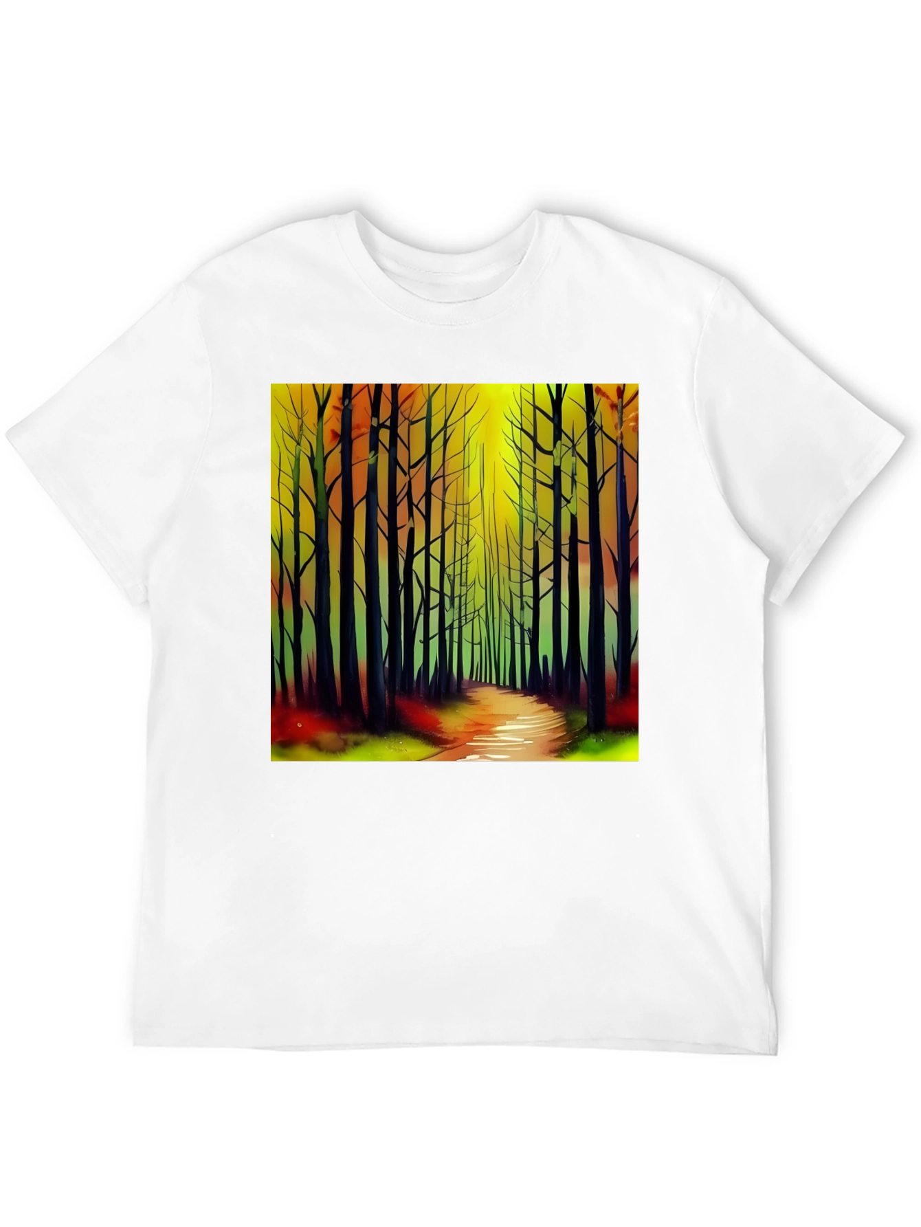 Black Abstract Forest Print Black T-Shirt view 12