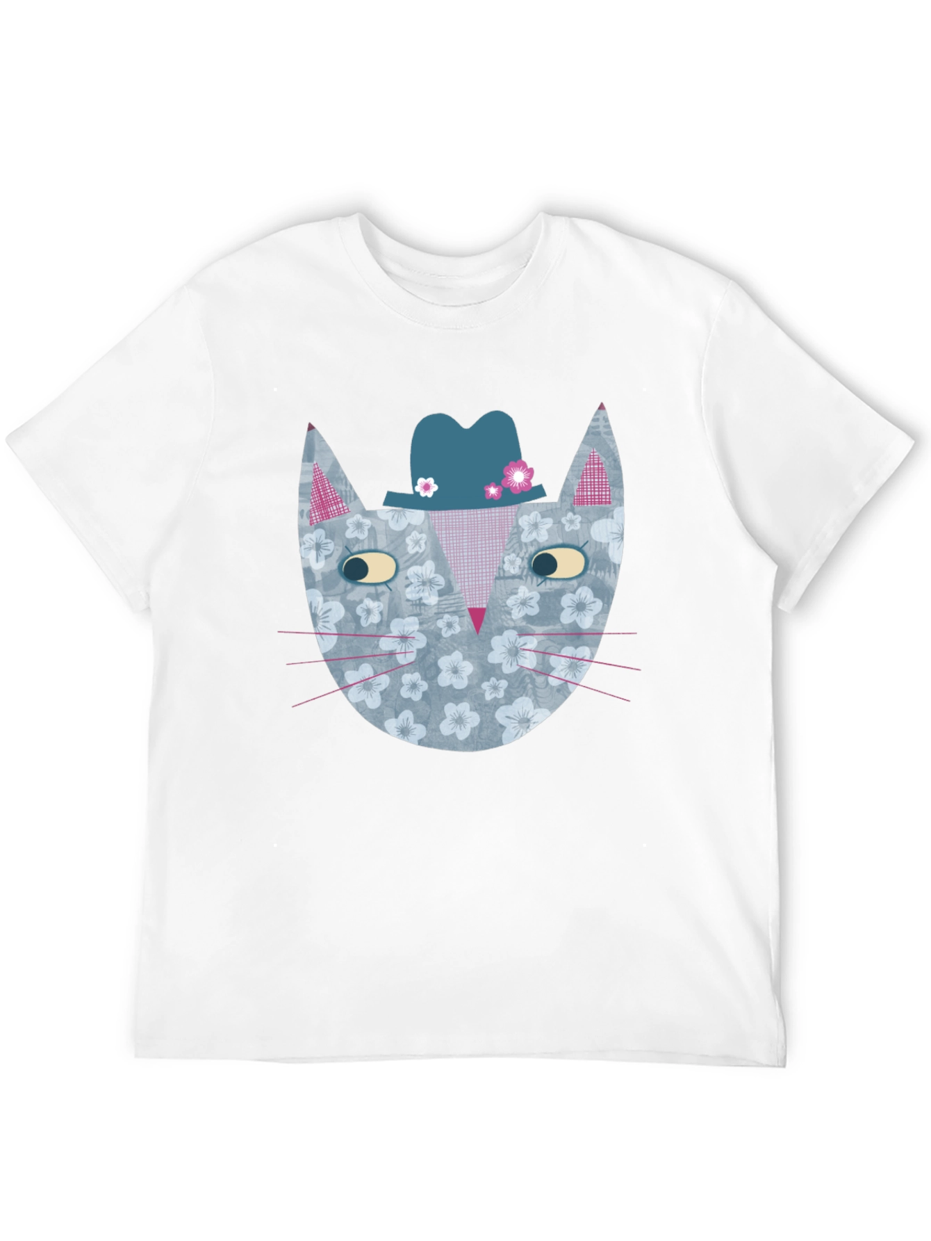 Black Floral Cat with Hat Men's Graphic Tee view 12