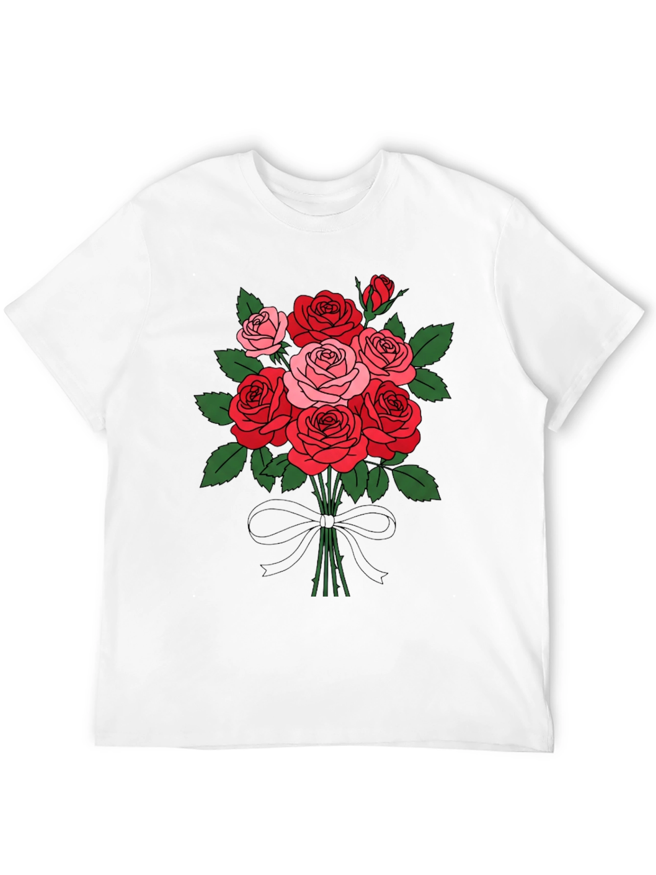 Black Floral Bouquet T-Shirt: Roses and Bow view 12