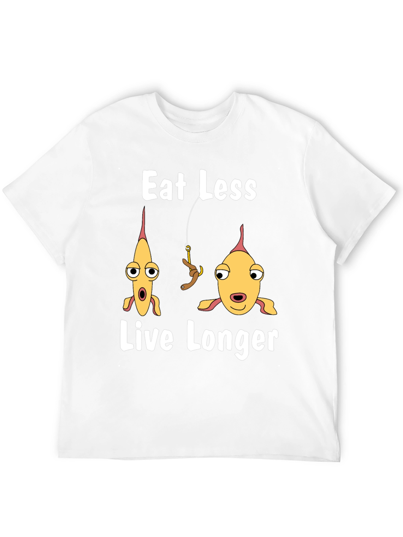 Black Eat Less Live Longer Funny Fish Graphic T-Shirt view 12
