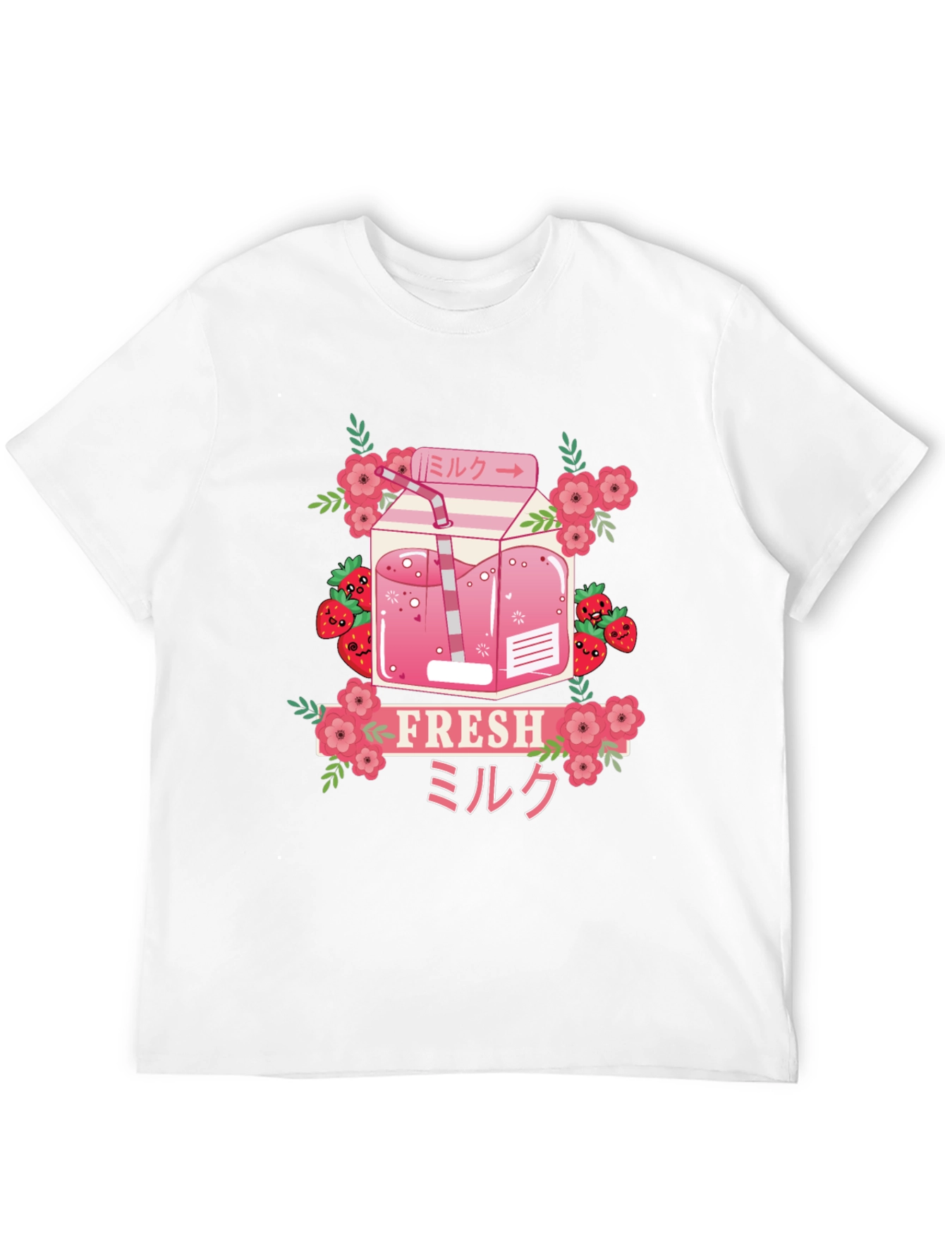 Black Strawberry Milk T-Shirt - Fresh Kawaii Design view 12