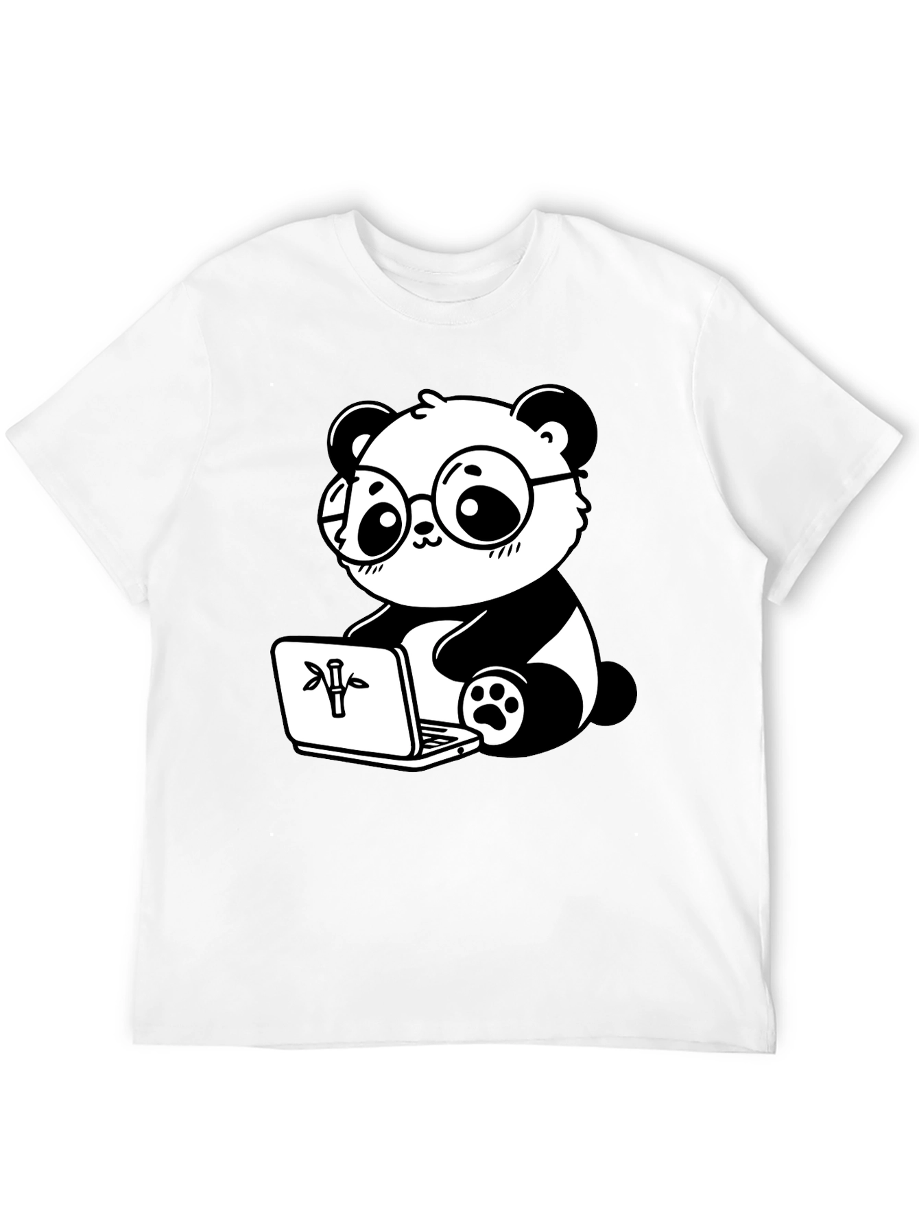 Black Cute Panda Laptop Graphic T-Shirt view 12