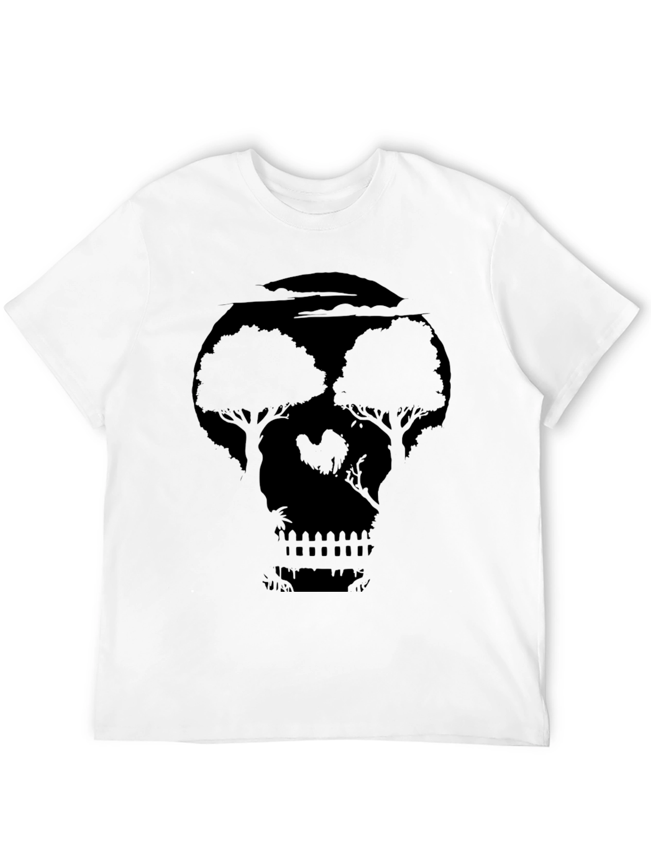 Black Skull Landscape Graphic Print Black T-Shirt view 12