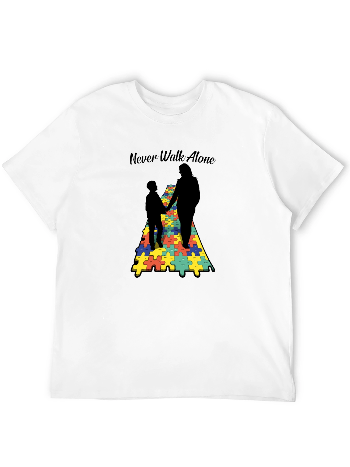Black Never Walk Alone Autism Puzzle T-Shirt view 12