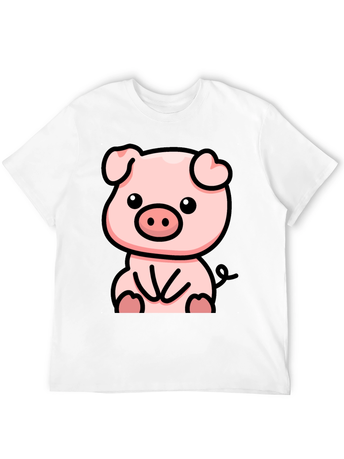 Black Cute Cartoon Pig Black T-Shirt view 12