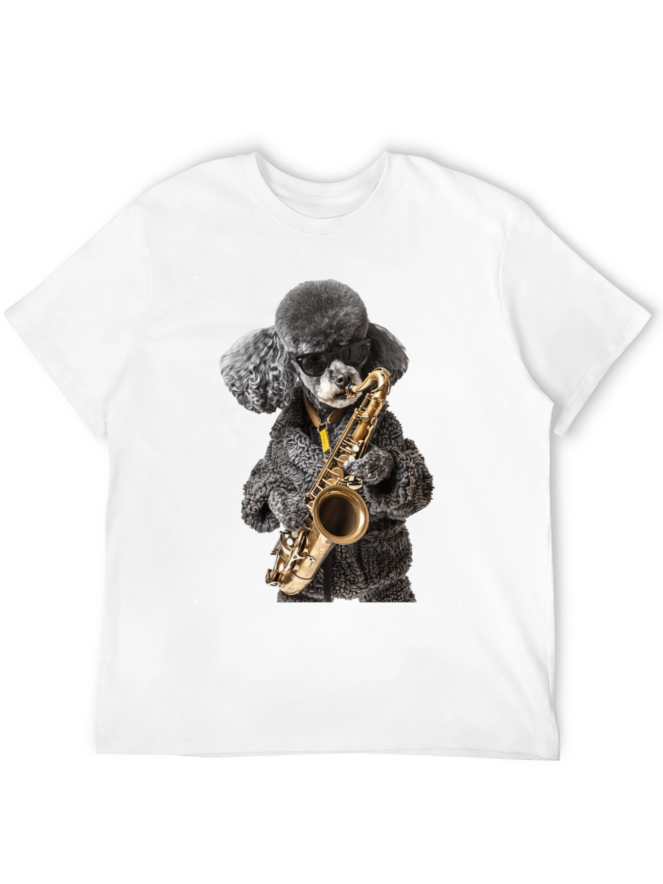 Black Cool Poodle Sax Player Graphic Tee view 12