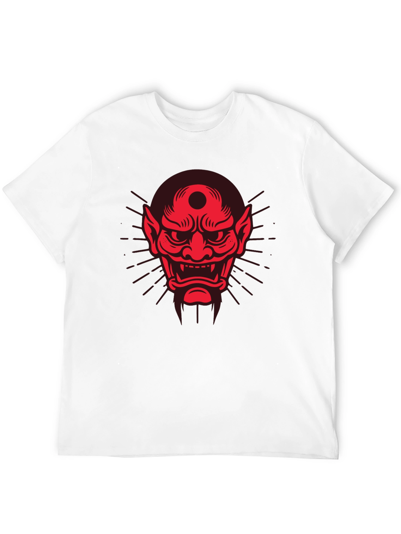Black Men's Black T-Shirt with Red Oni Mask Design view 12