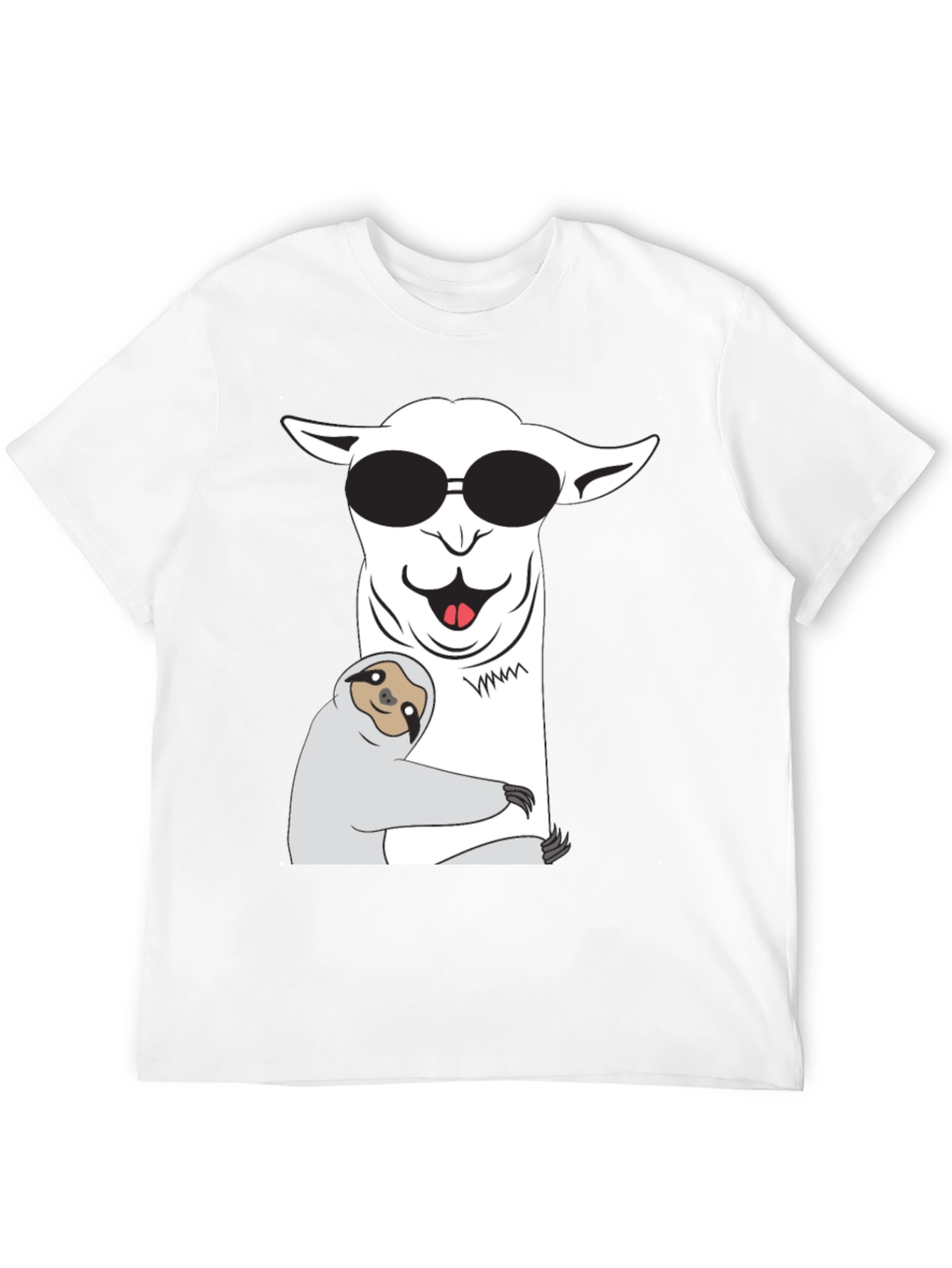 Black Cool Llama & Sloth T-Shirt - Funny Graphic Tee view 12