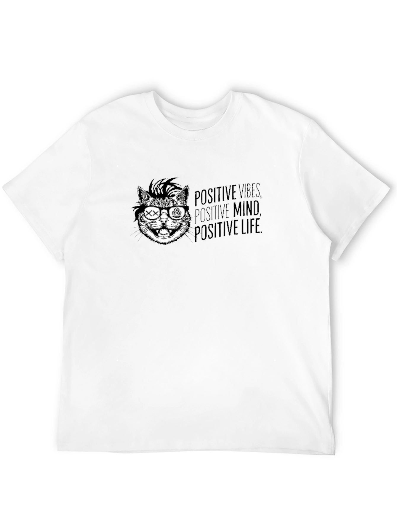 Black Positive Vibes Cat Graphic Tee - Cool Casual Style view 12