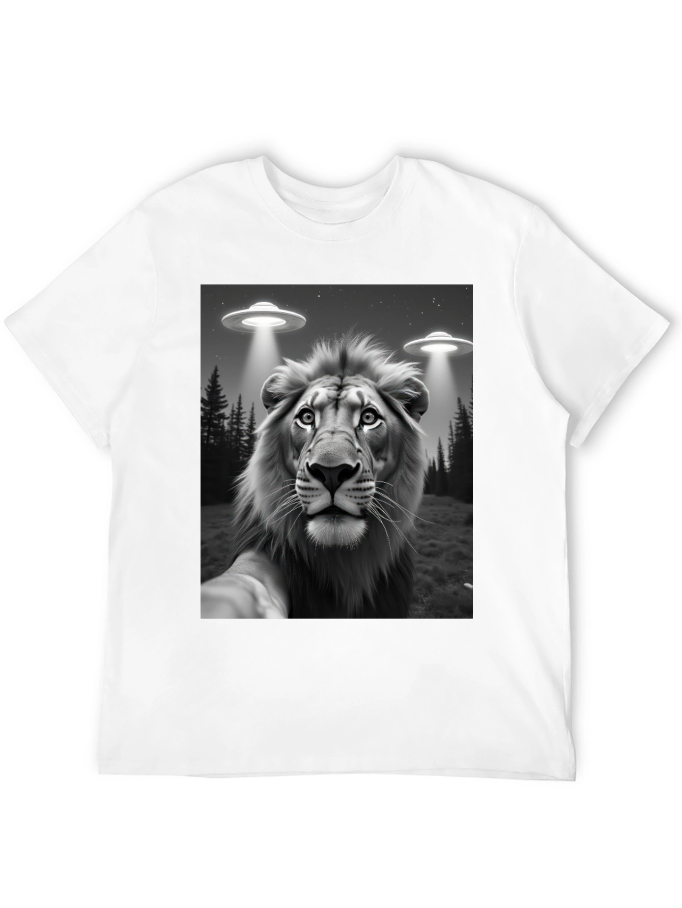 Black Lion Selfie UFO Abduction Graphic Tee view 12