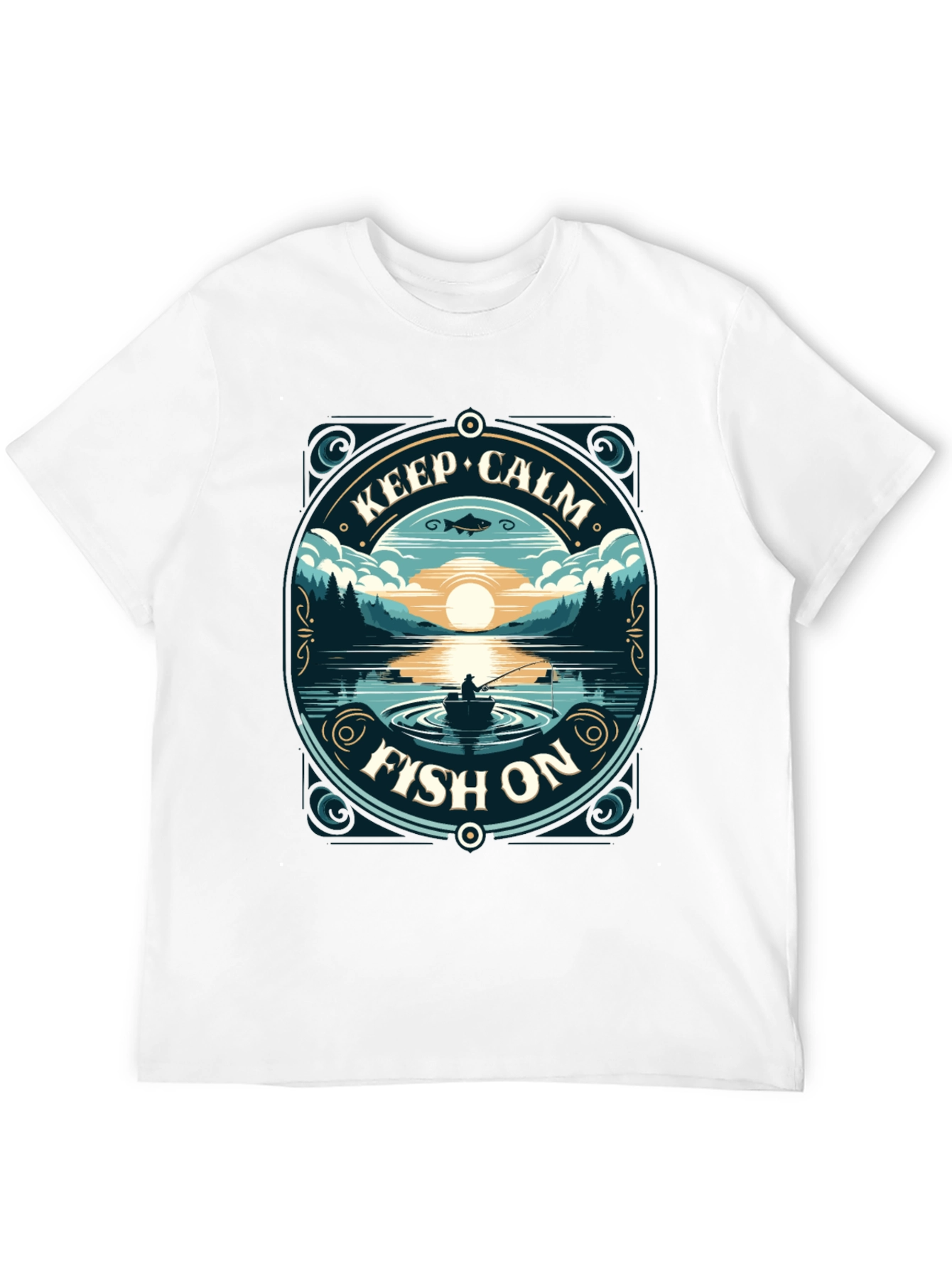 Black Keep Calm Fish On T-Shirt view 12