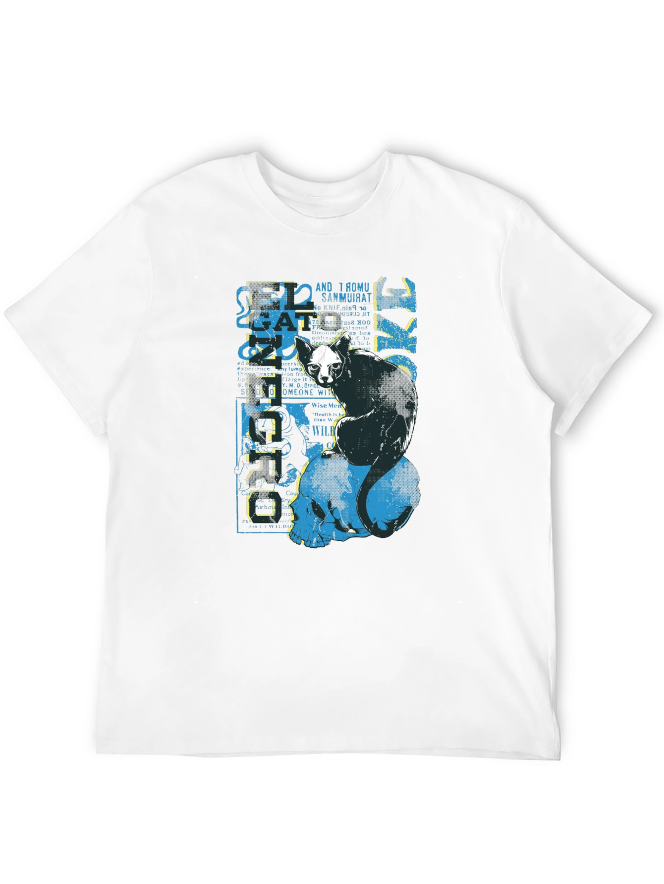 Black Cat Skull Graphic Print Black T-Shirt view 12