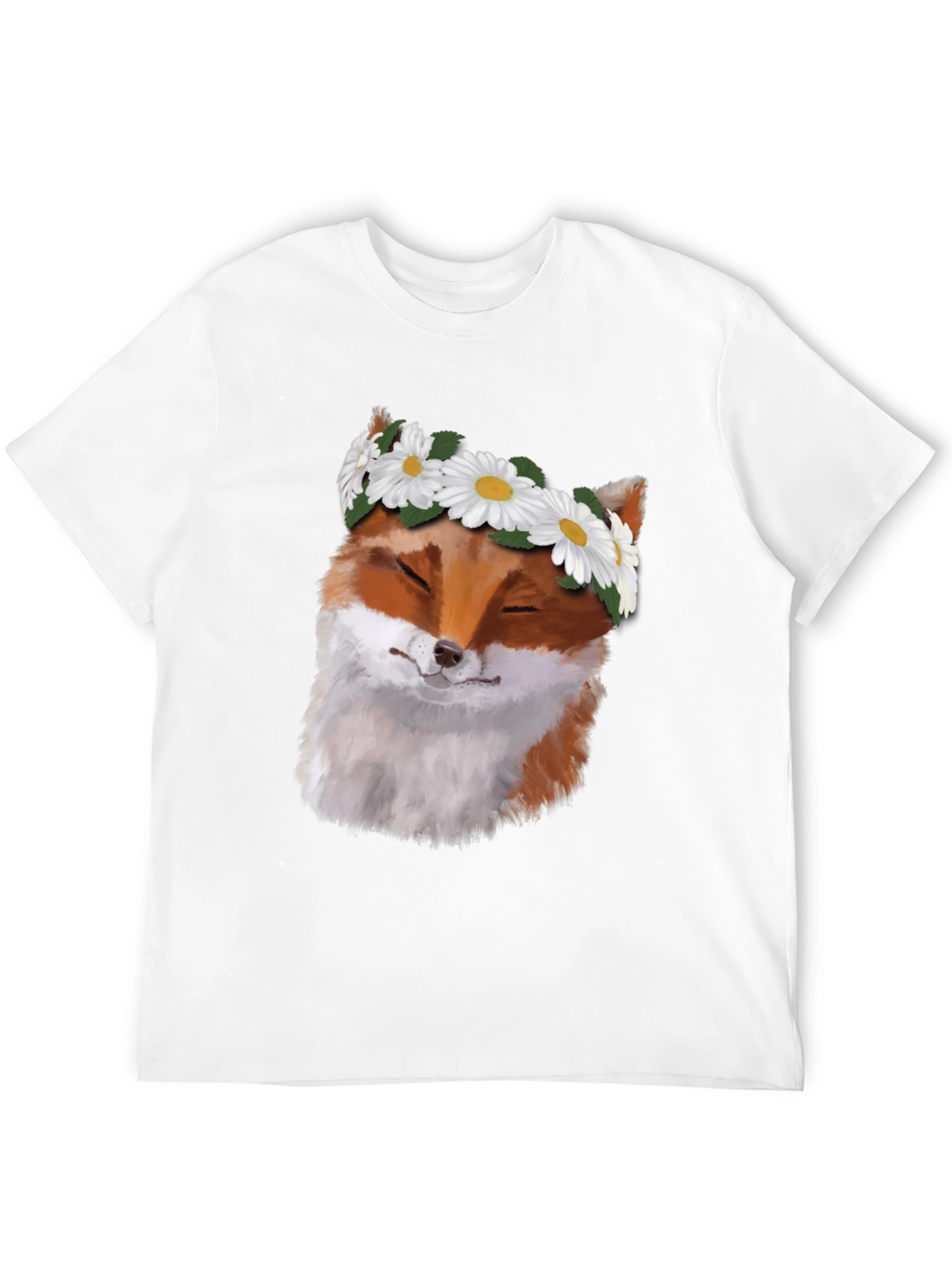 Black Fox with Daisy Crown Black T-Shirt - Unique Graphic Tee view 12