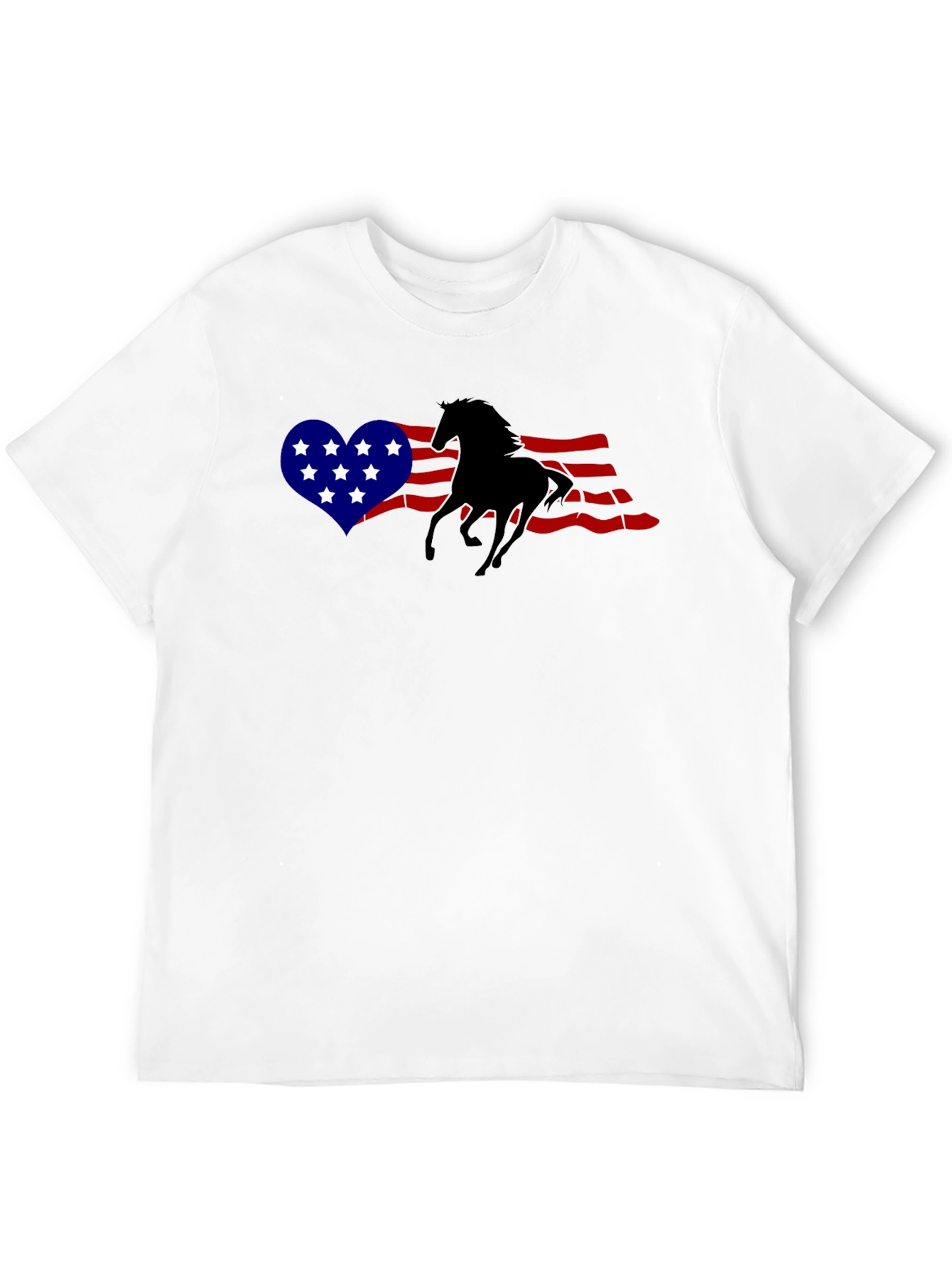 Black American Flag Horse Graphic T-Shirt view 12