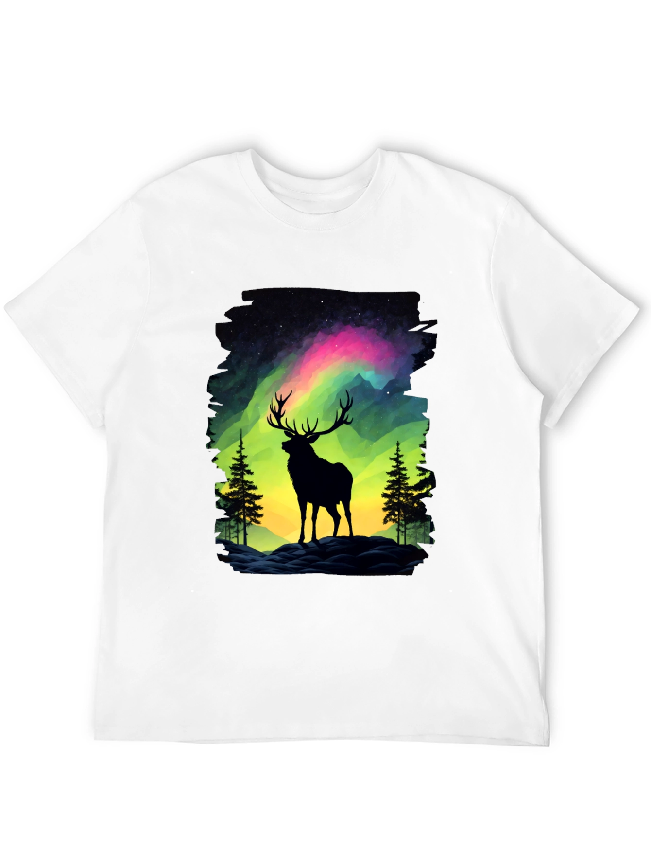 Black Aurora Deer Graphic Tee - Nature Inspired Design view 12