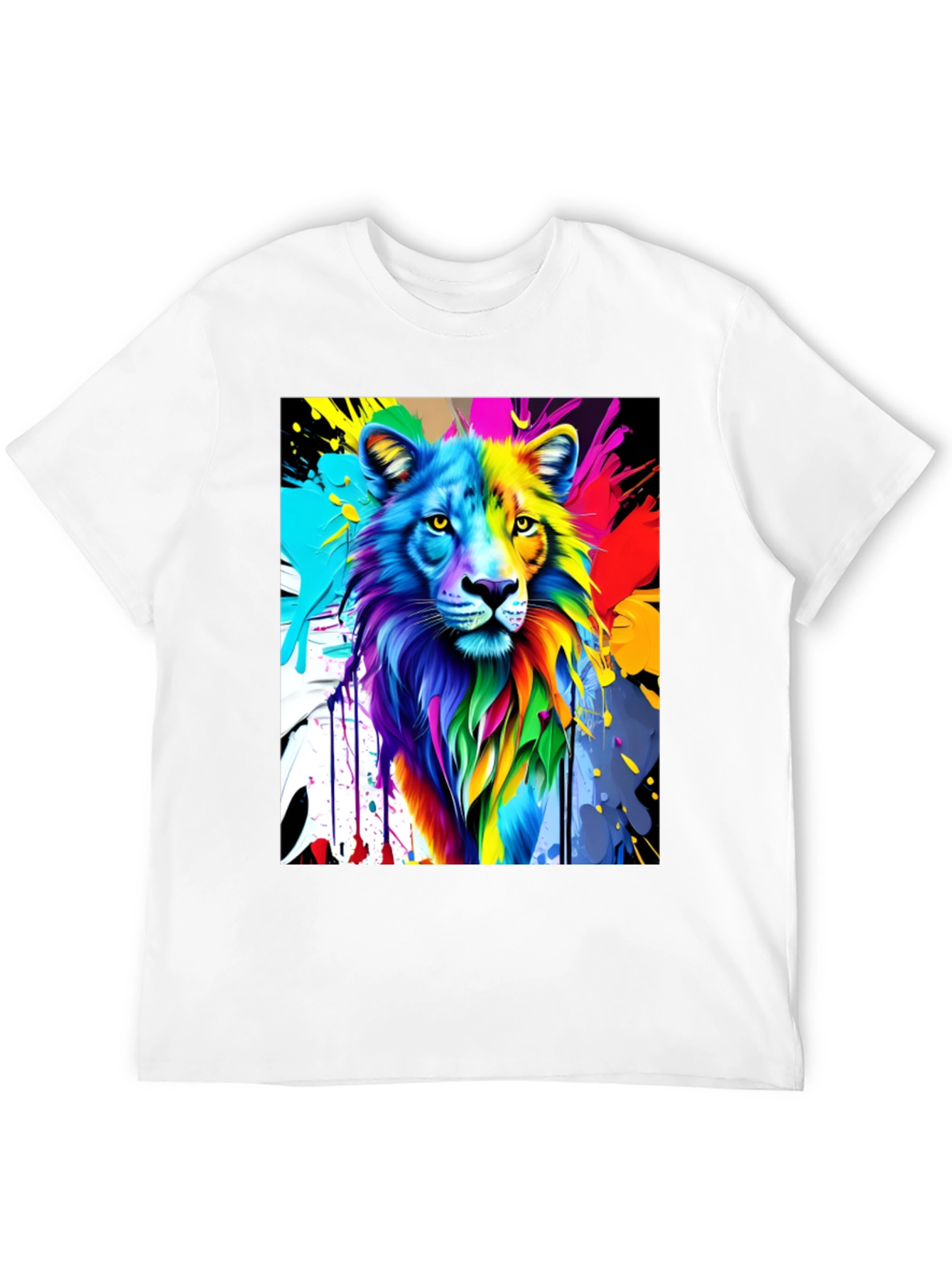 Black Colorful Lion Graphic Black T-Shirt view 12