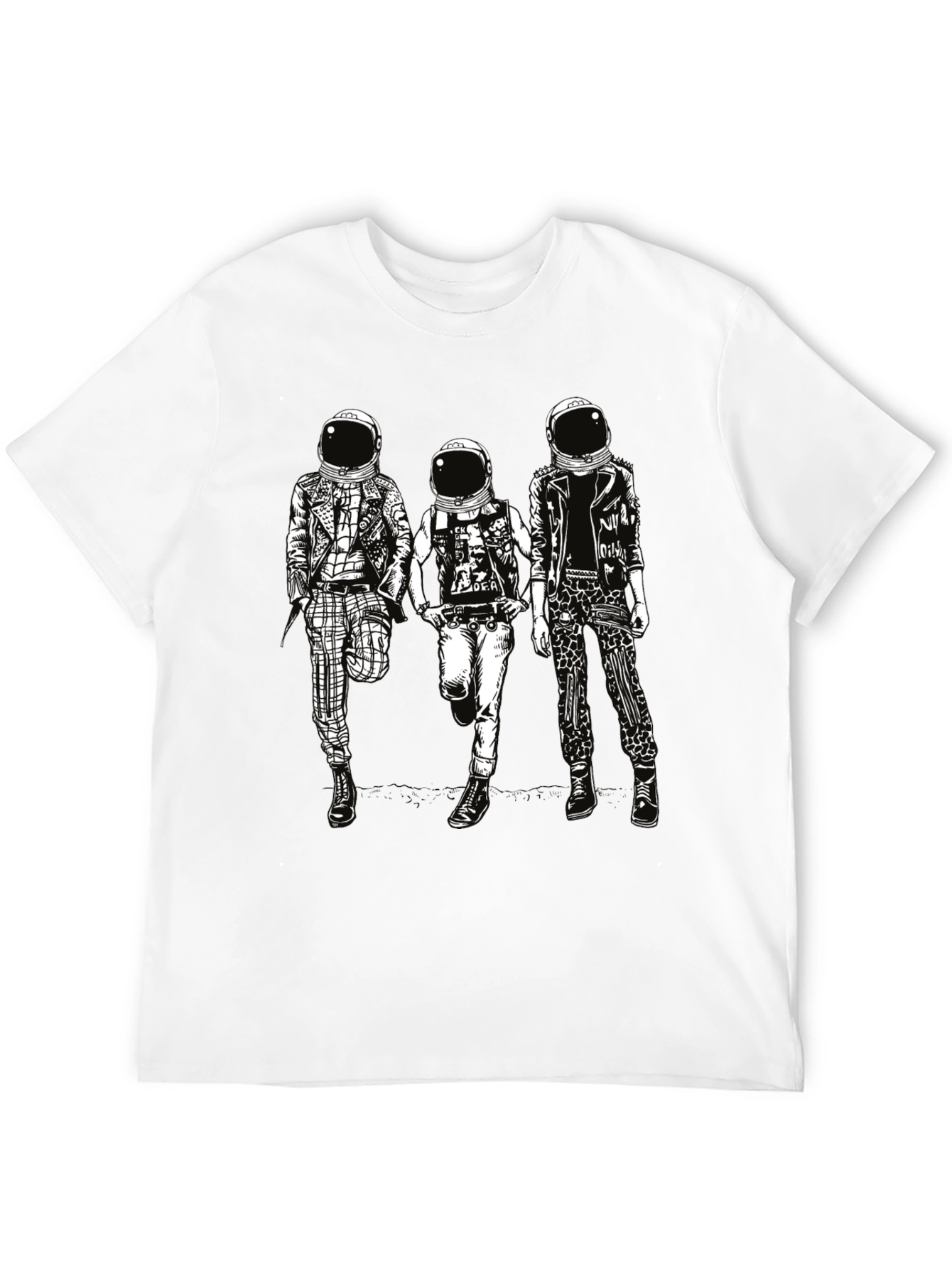 Black Astronaut Punk Band T-Shirt, Black Cotton view 12