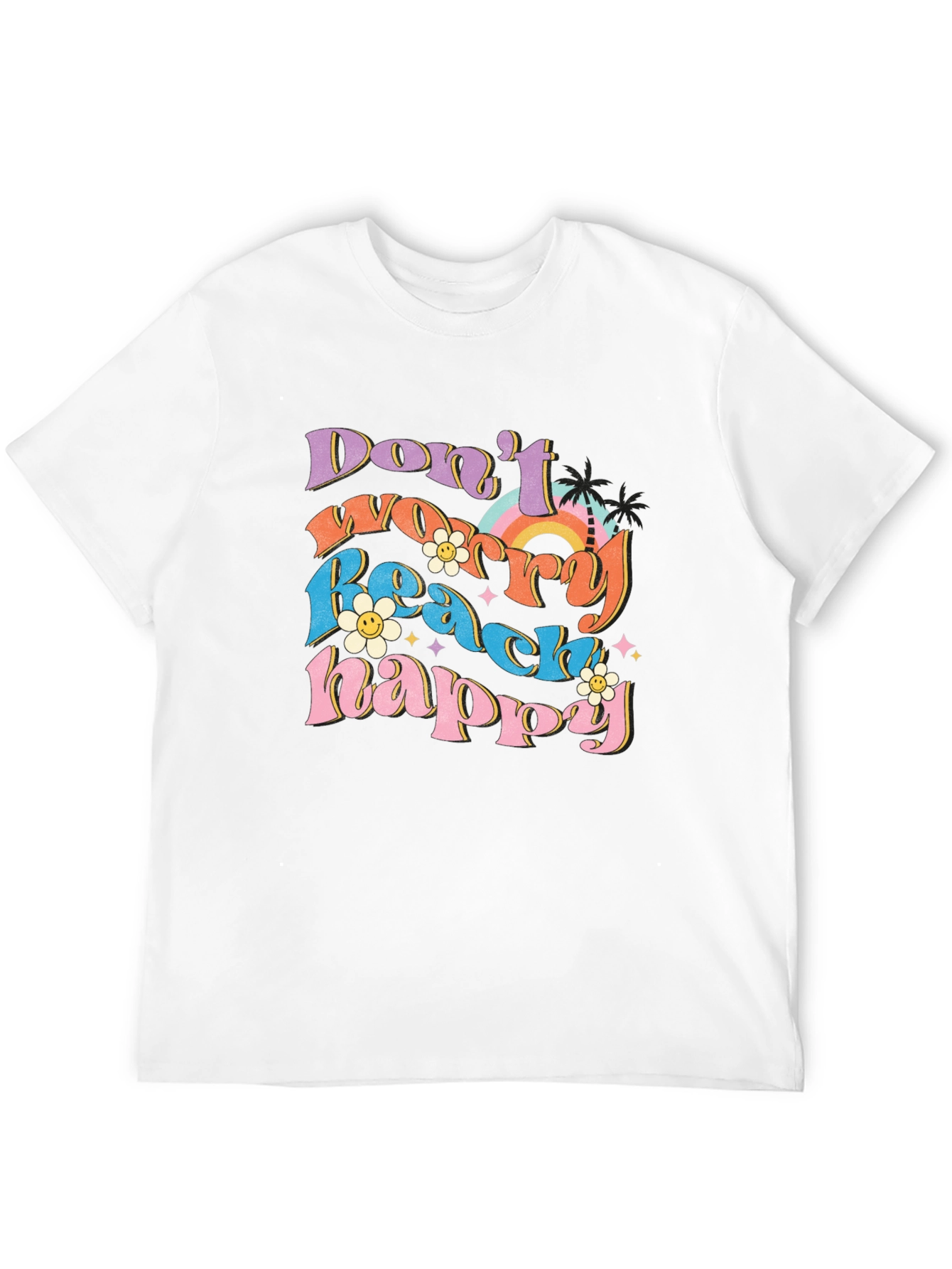 Black Don't Worry Beach Happy Graphic T-Shirt view 12