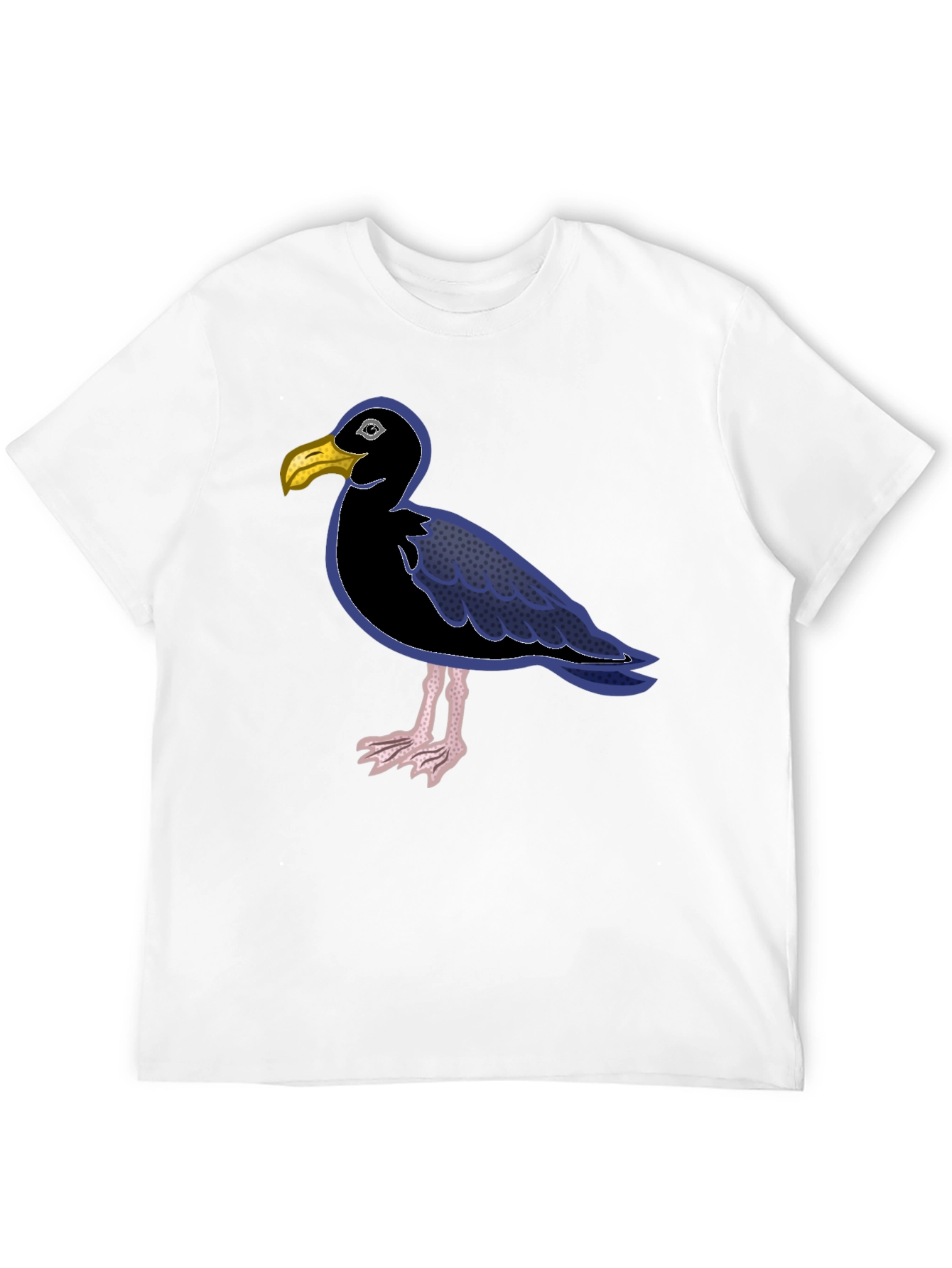 Black Black T-Shirt with Cartoon Seagull Design view 12