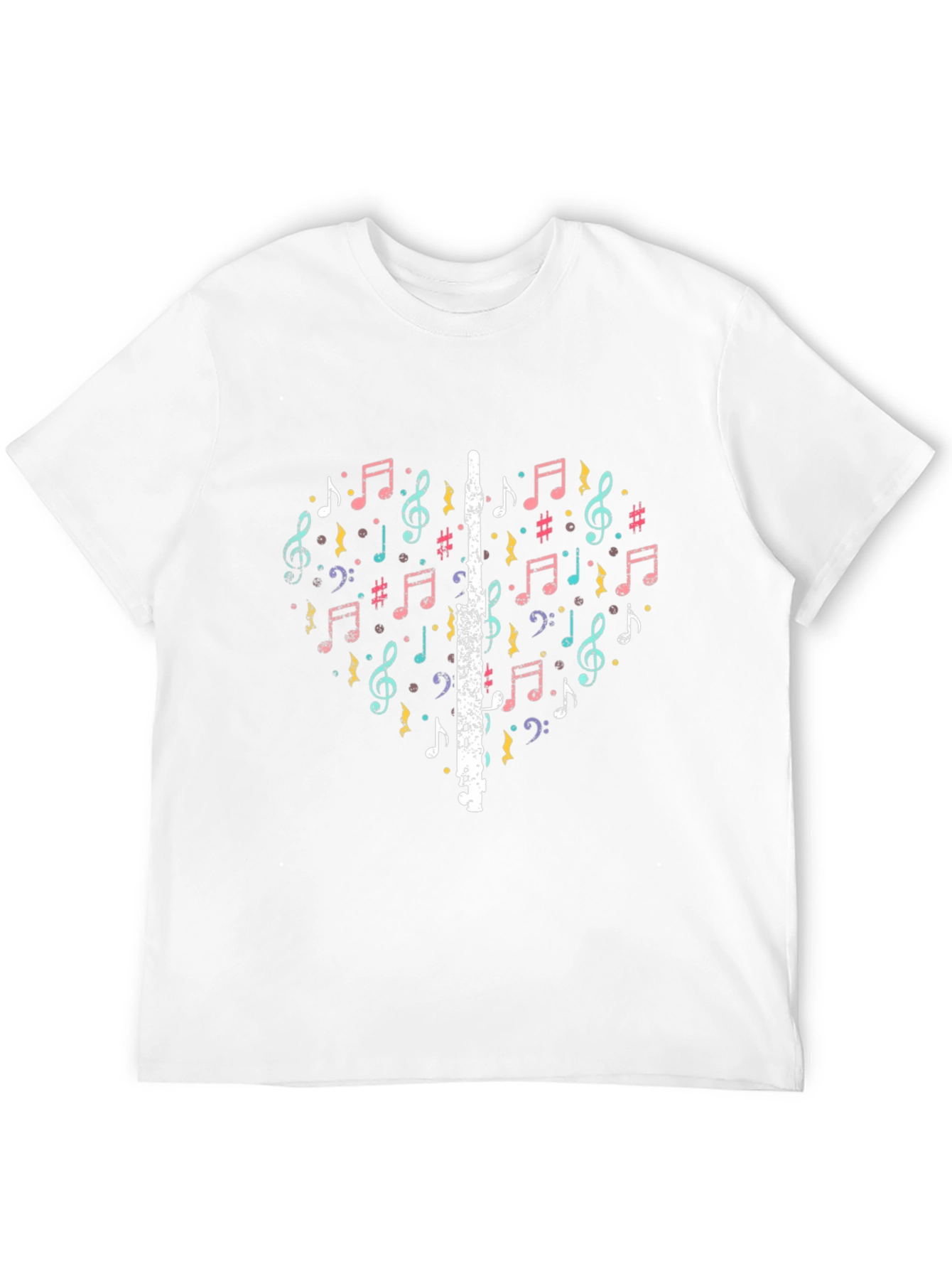 Black Musical Heart T-Shirt - Flute and Notes Design view 12