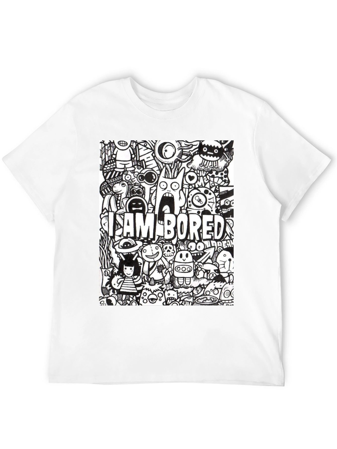 Black I Am Bored Doodle Art Graphic Tee view 12