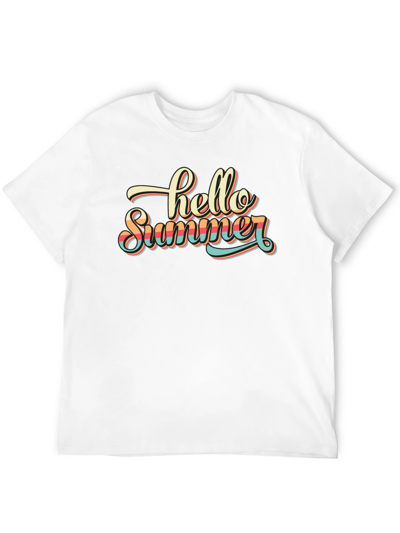 Black Hello Summer Graphic T-Shirt - Retro Style Black Tee view 12