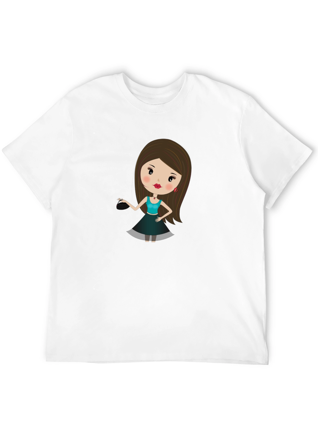 Black Cute Cartoon Girl Print Black T-Shirt view 12