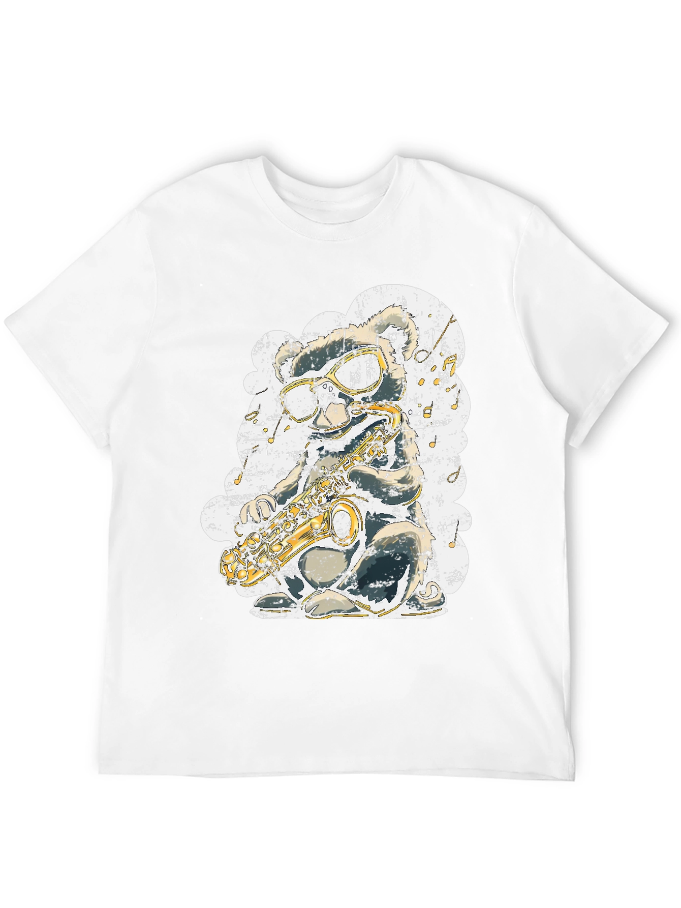 Black Cool Cartoon Mouse Saxophone Player Graphic T-Shirt view 12