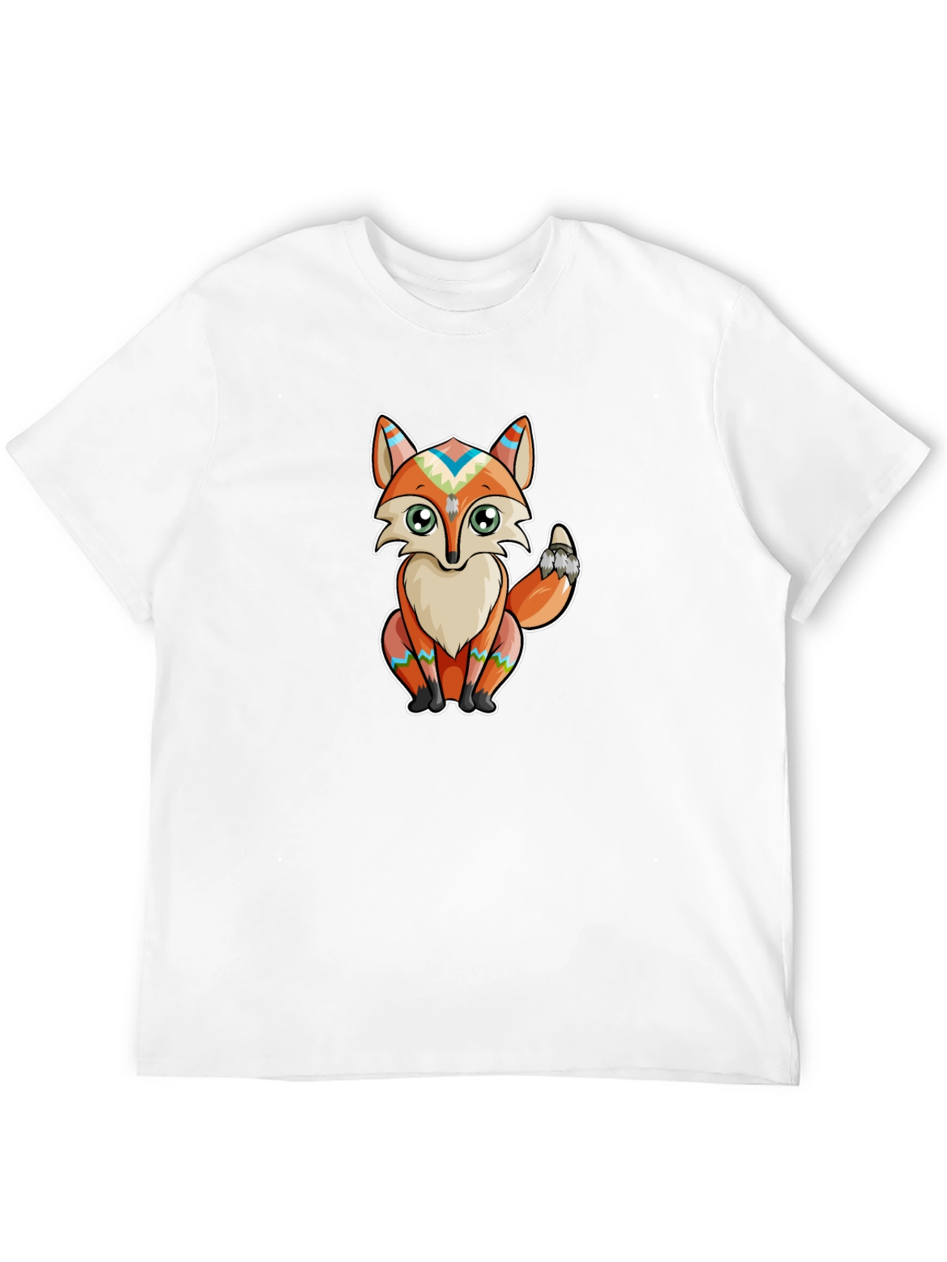 Black Tribal Fox Graphic T-Shirt - Black Crew Neck view 12