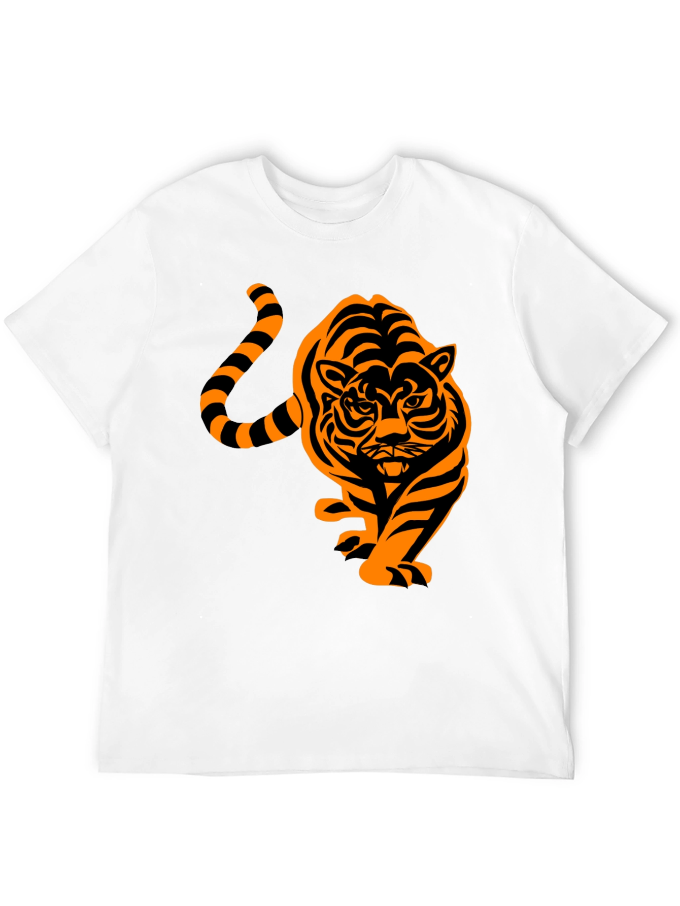 Black Men's Black T-Shirt with Orange Tiger Design view 12