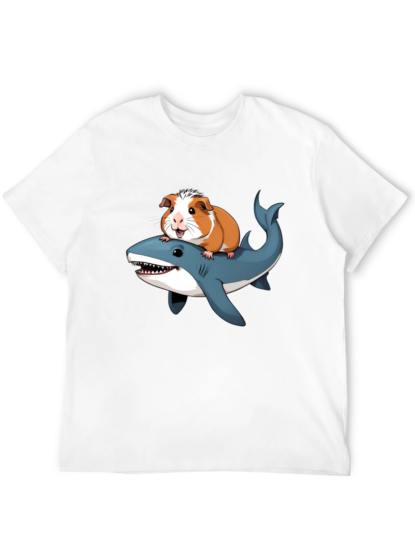 Black Guinea Pig Riding Shark Funny T-Shirt view 12