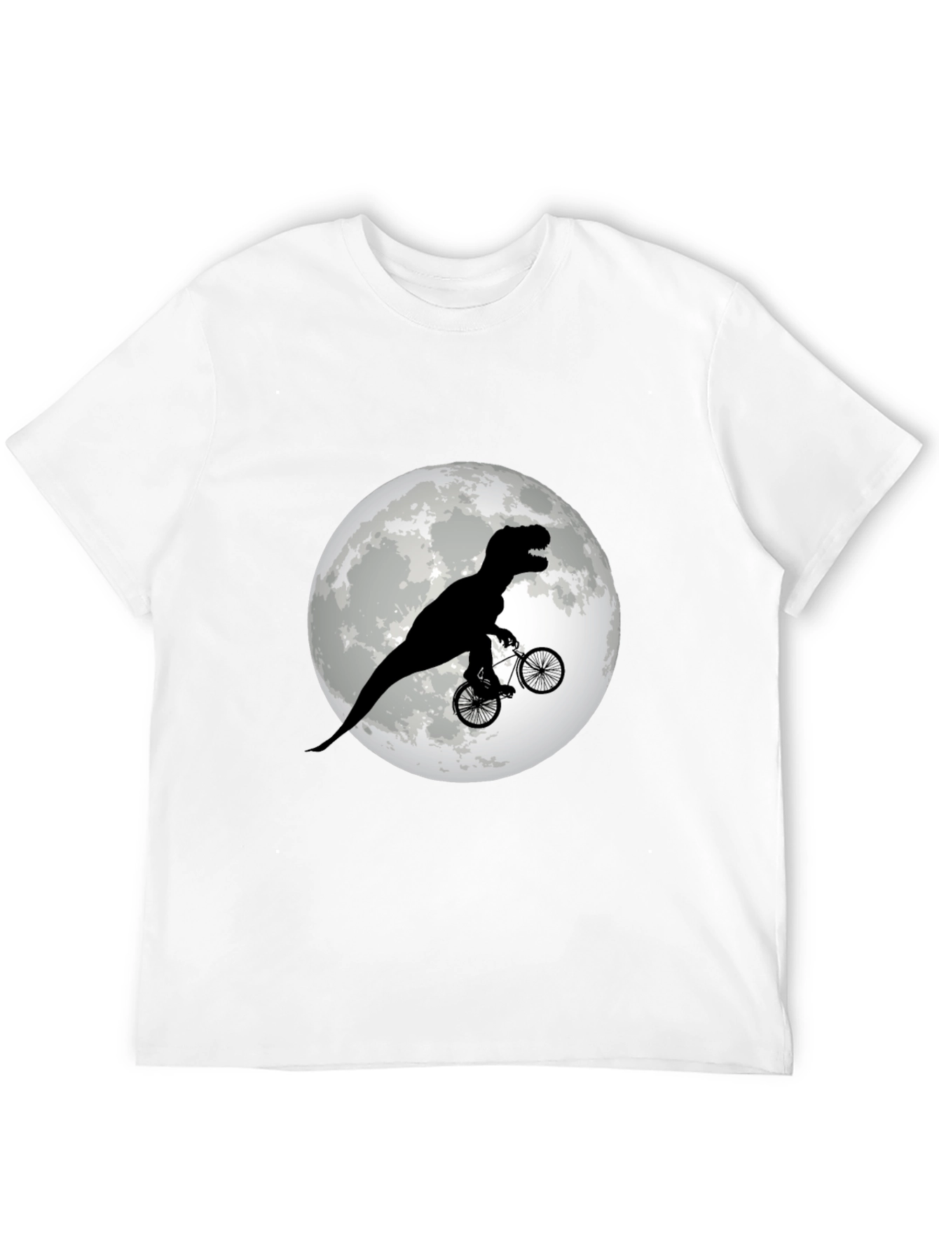 Black Dino Biker T-Shirt - Funny T-Rex Riding Bicycle Moon Tee view 12