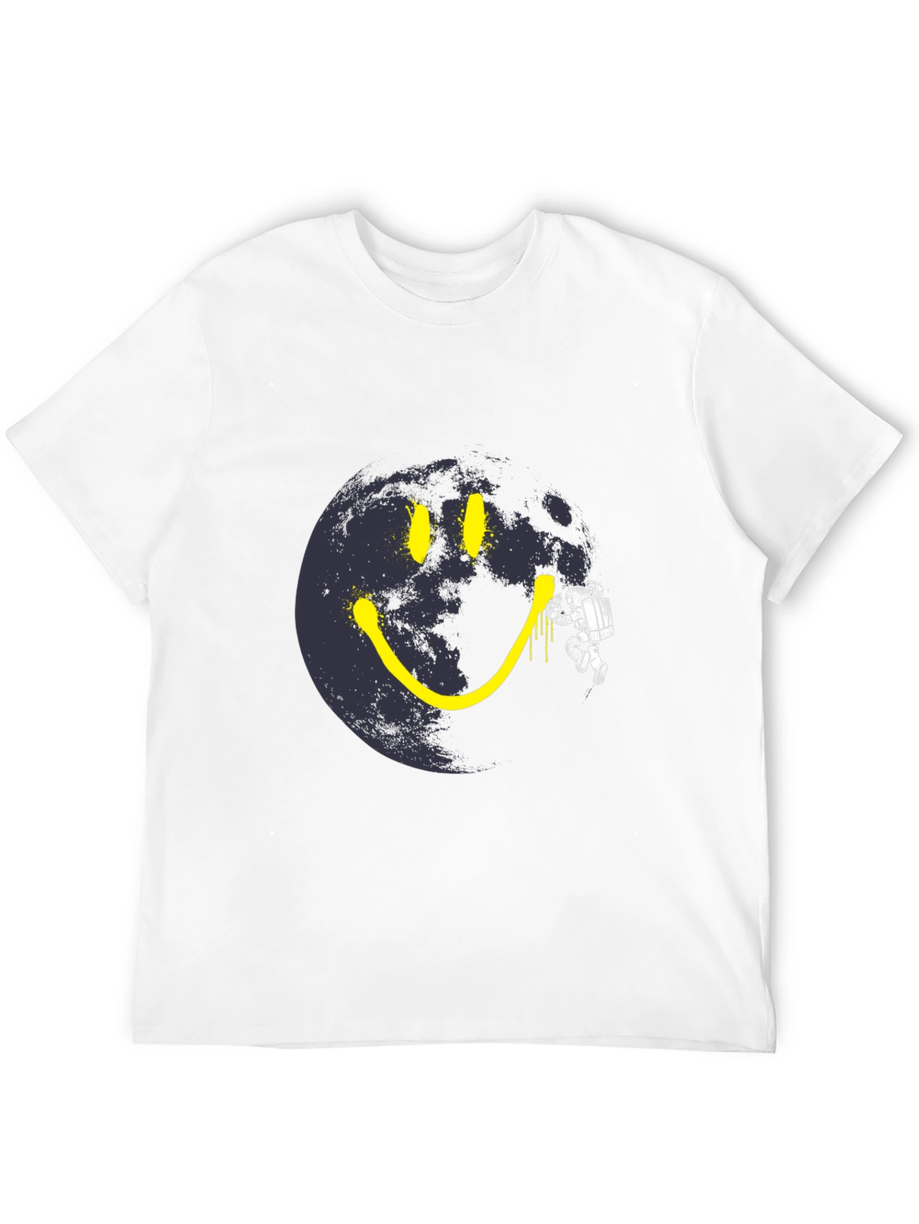Black Astronaut Moon Smile T-Shirt - Black Cotton Graphic Tee view 12