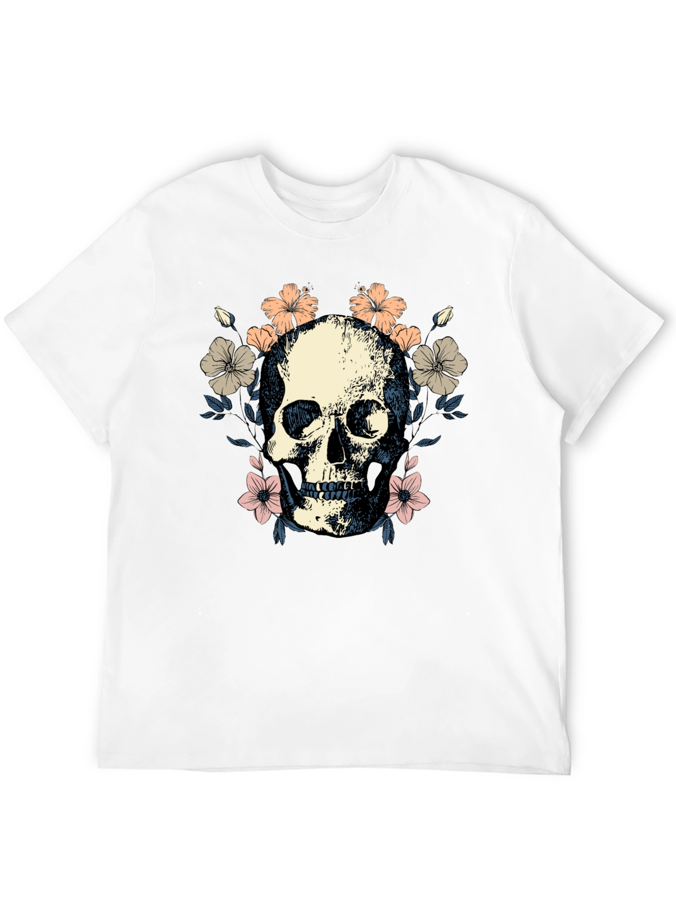 Black Floral Skull Graphic Tee - Stylish Black T-Shirt view 12