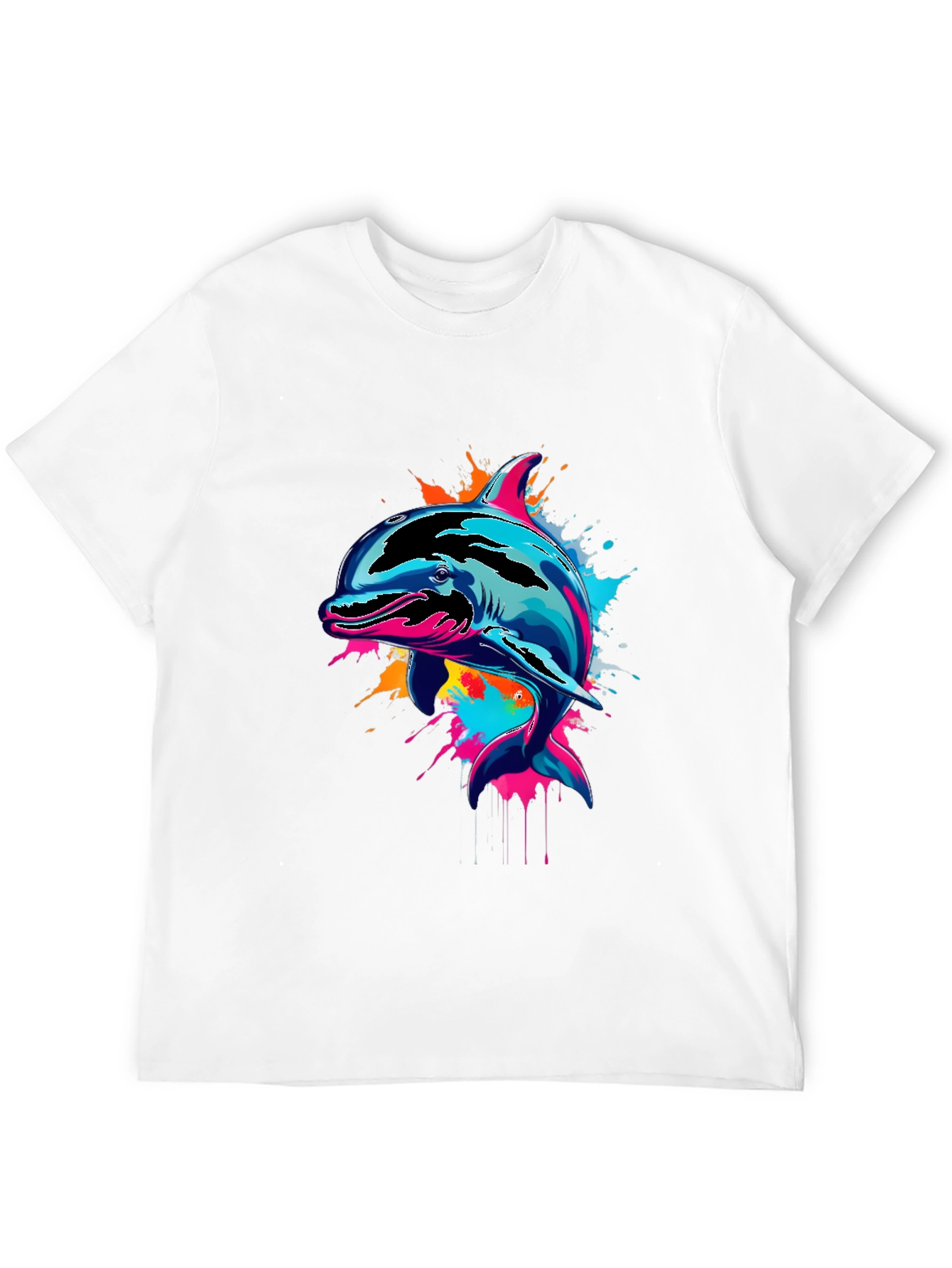 Black Vibrant Dolphin Graphic Tee - Men's Black T-Shirt view 12