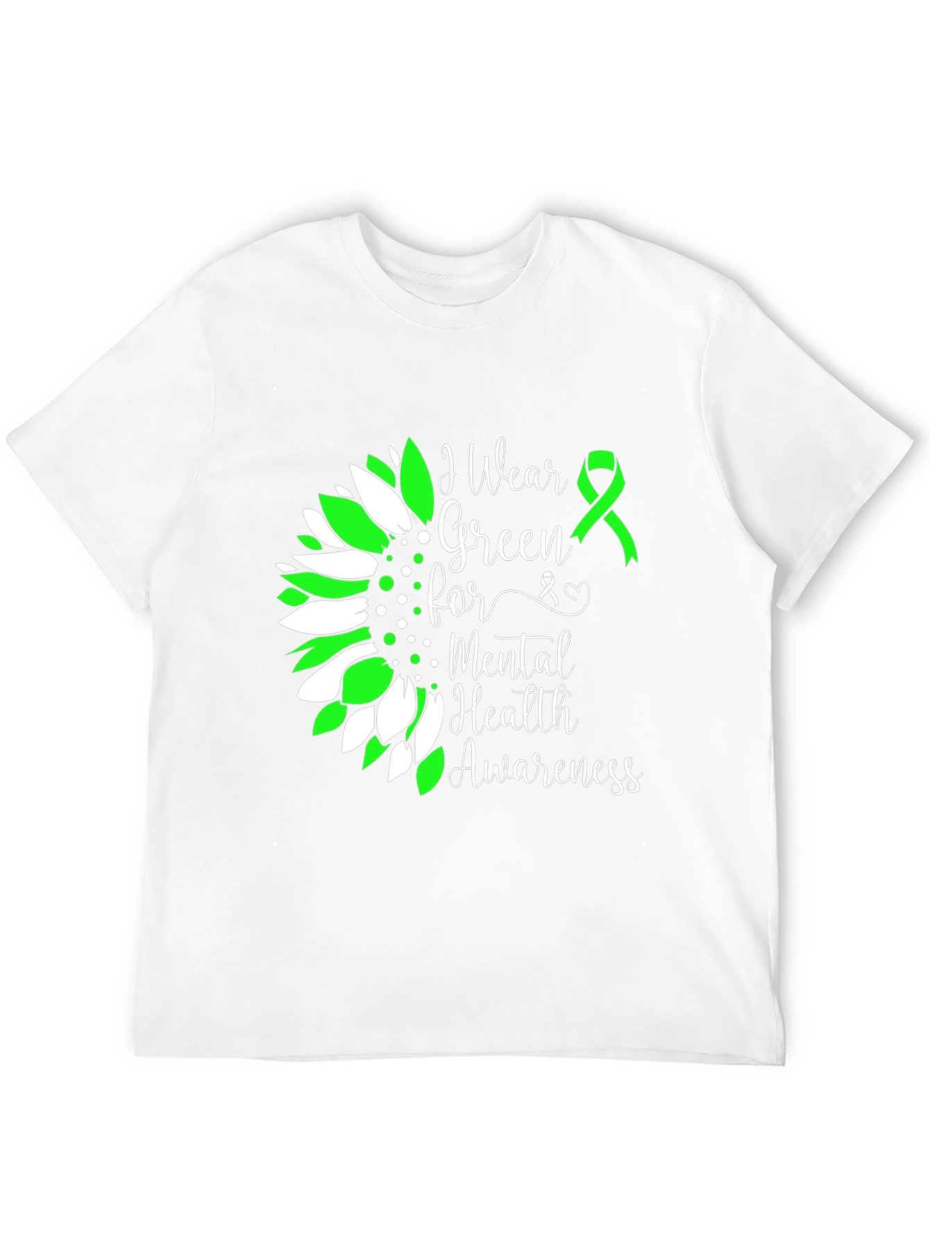 Mental Health Awareness T-Shirt Green Ribbon Sunflower - 12