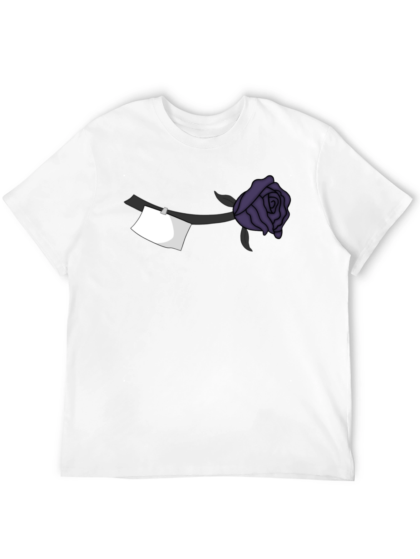 Black Black T-Shirt with Purple Rose and Note Design view 12