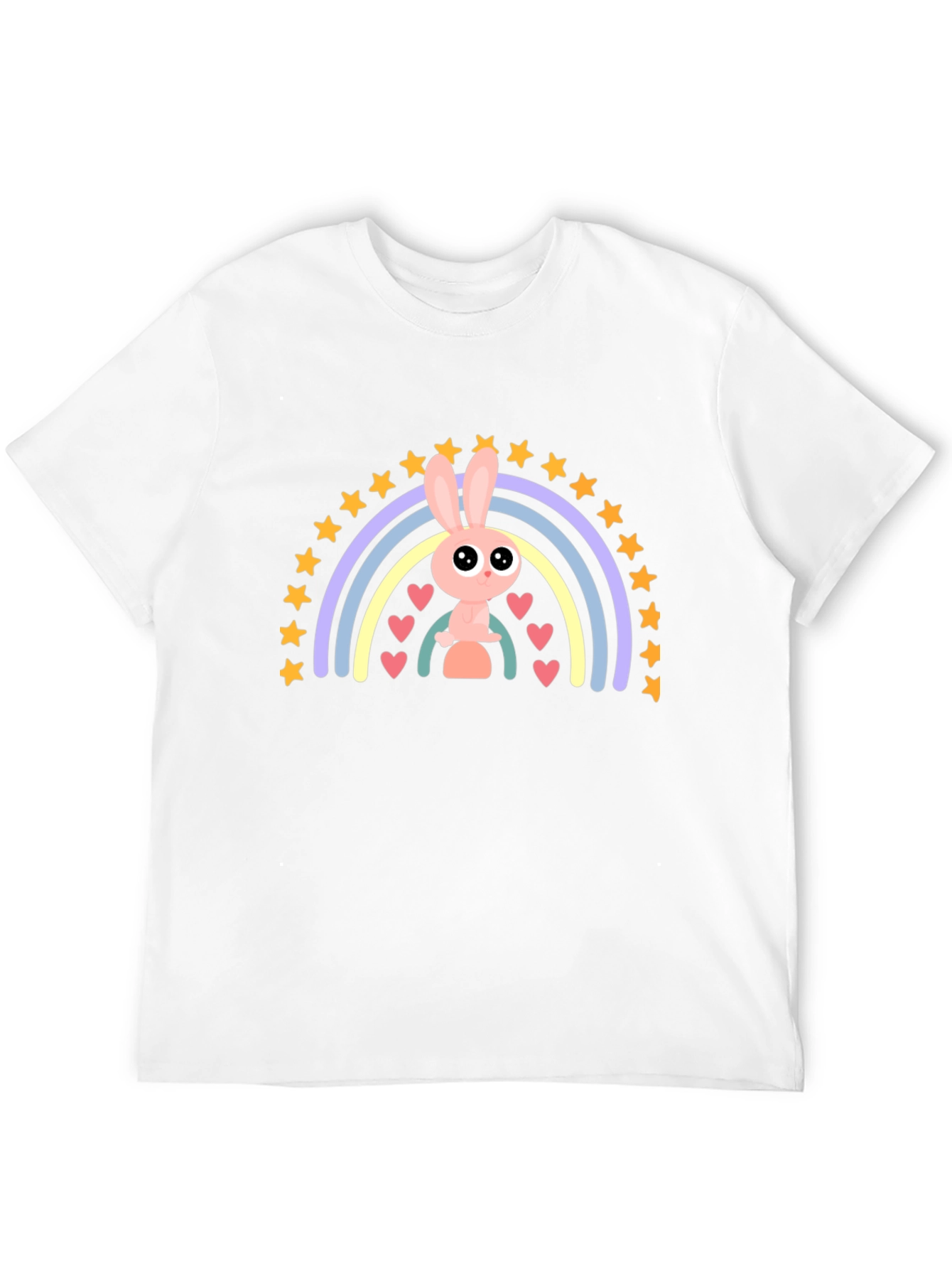 Black Cute Bunny Rainbow Graphic Tee - Soft Black Cotton T-Shirt view 12