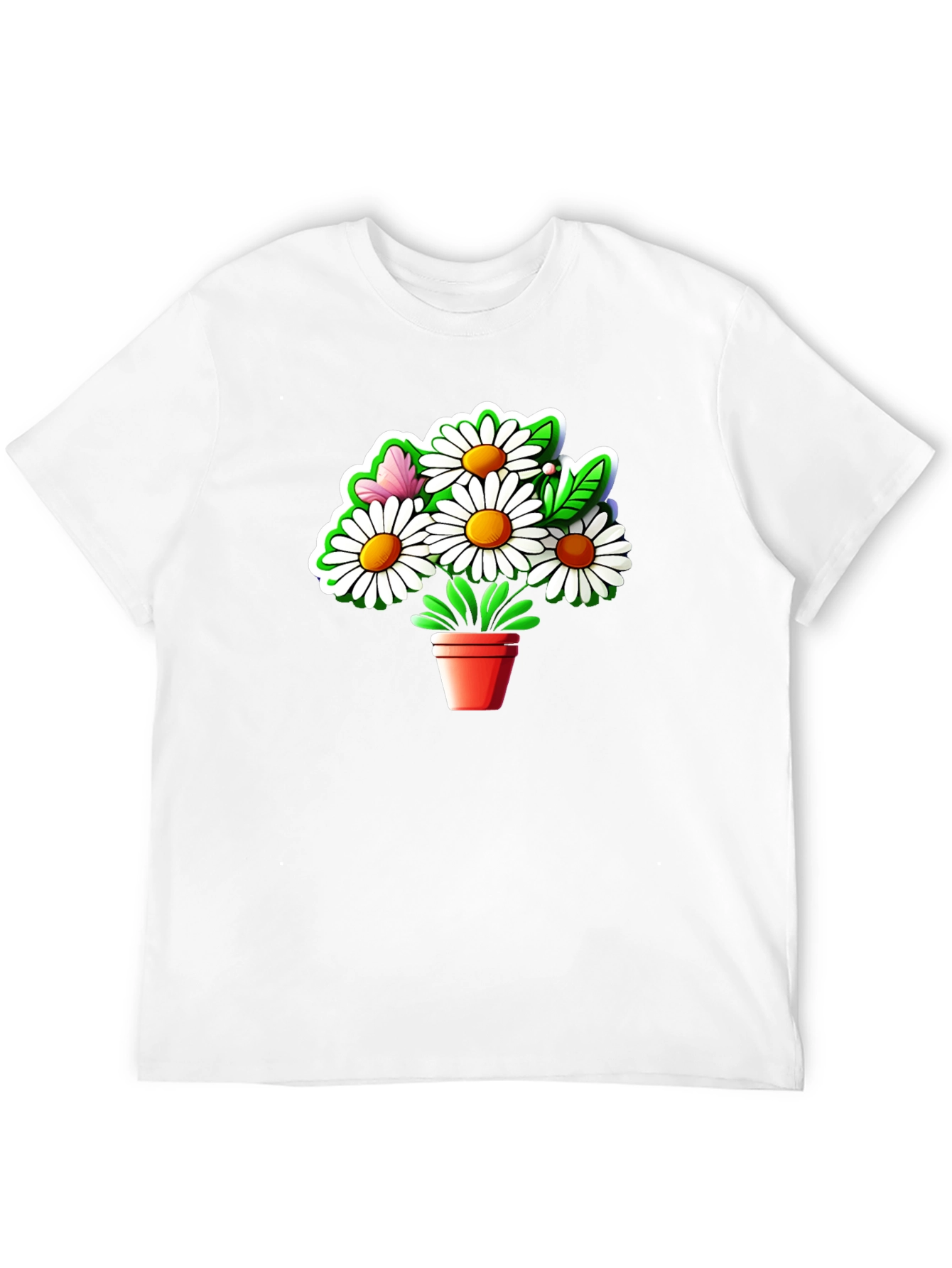 Black Daisy Flower Pot Graphic Tee - Black Cotton Casual T-Shirt view 12