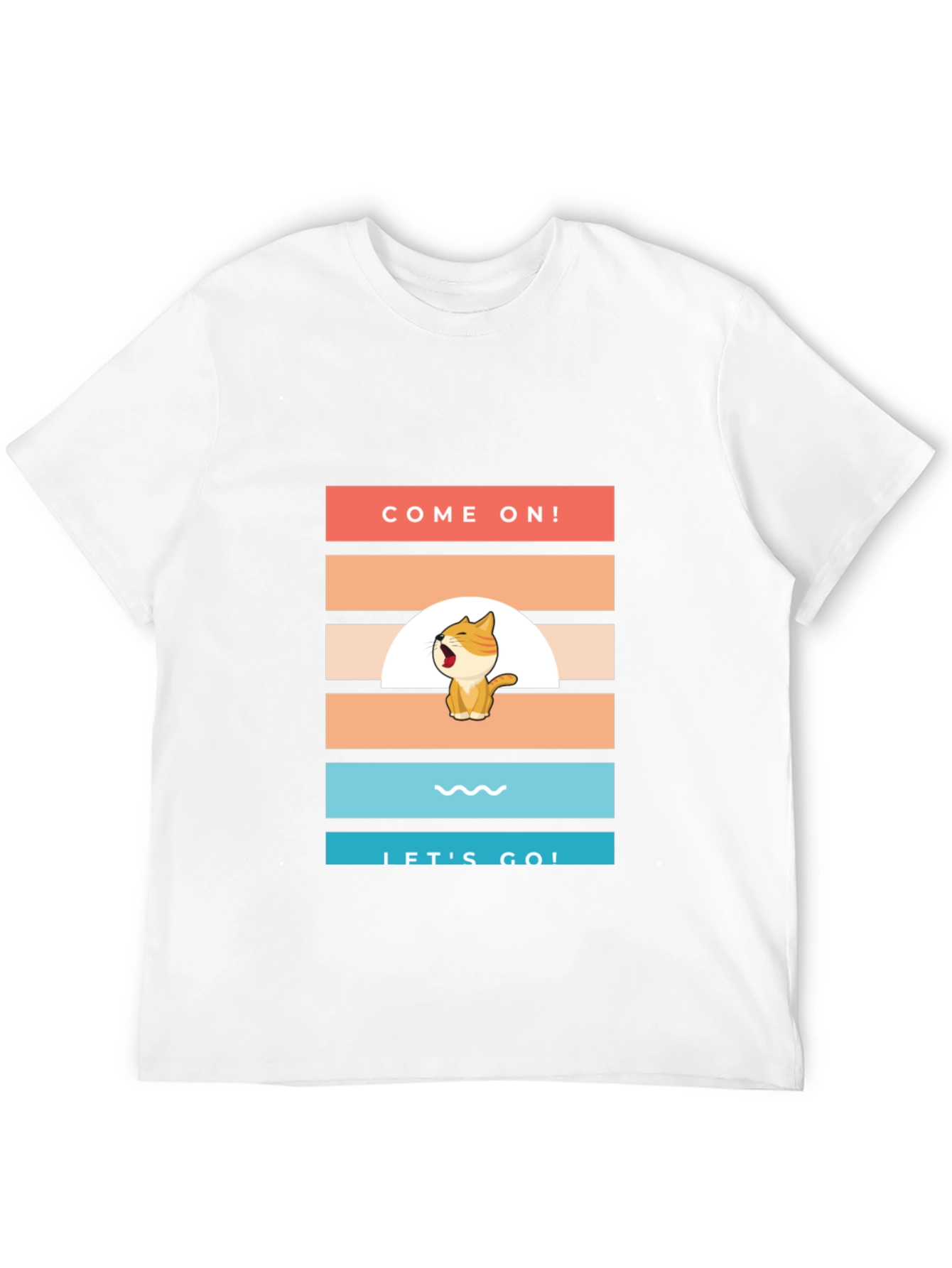 Black Come On! Let's Go! Cartoon Cat T-Shirt view 12