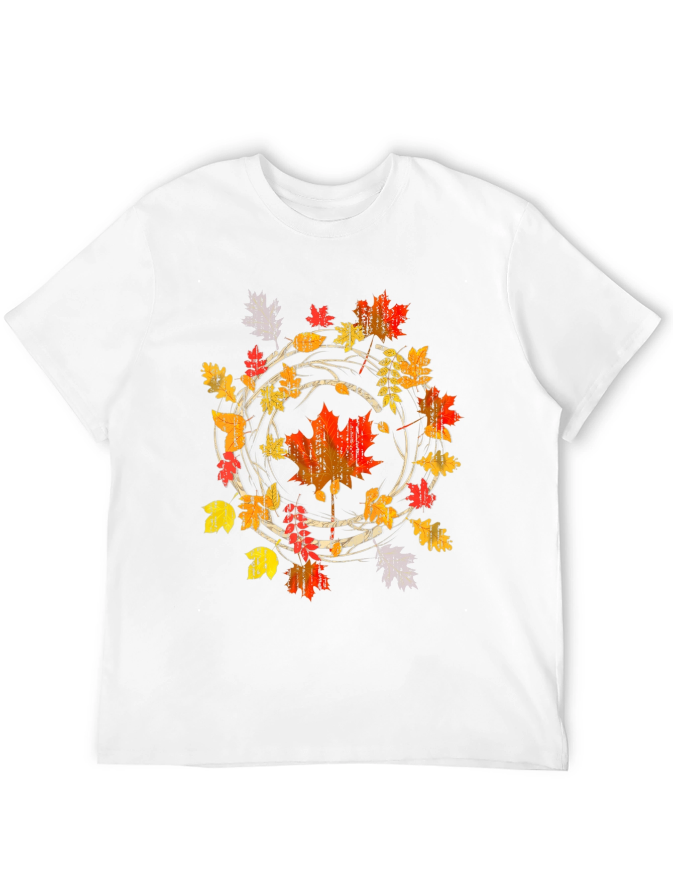 Black Autumn Leaf Circle Graphic Tee - Black Cotton Shirt view 12