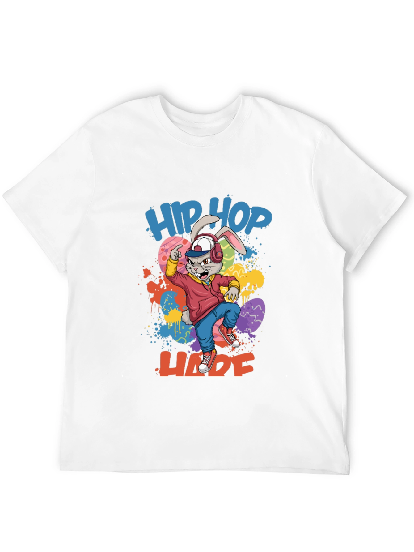 Black Hip Hop Hare Graphic Tee - Cool Bunny T-Shirt view 12