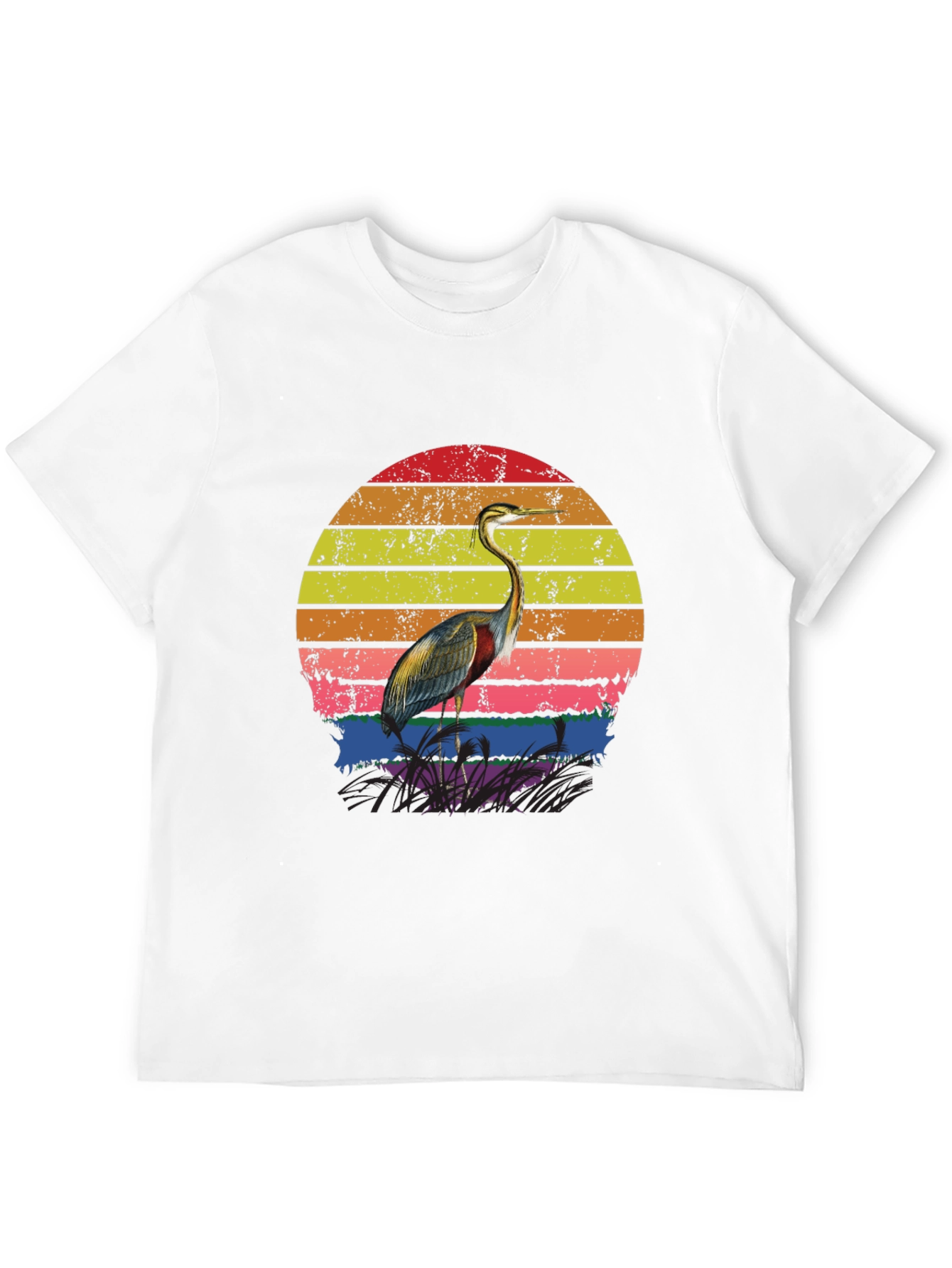 Black Retro Heron Sunset Graphic Tee - Black Cotton Blend view 12
