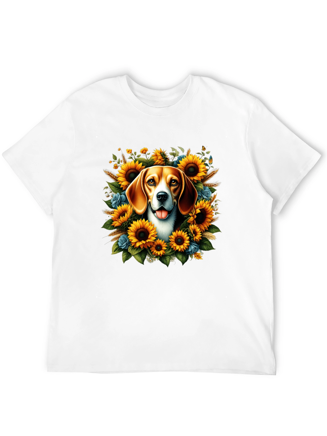 Black Dog Surrounded by Sunflowers Black T-Shirt view 12