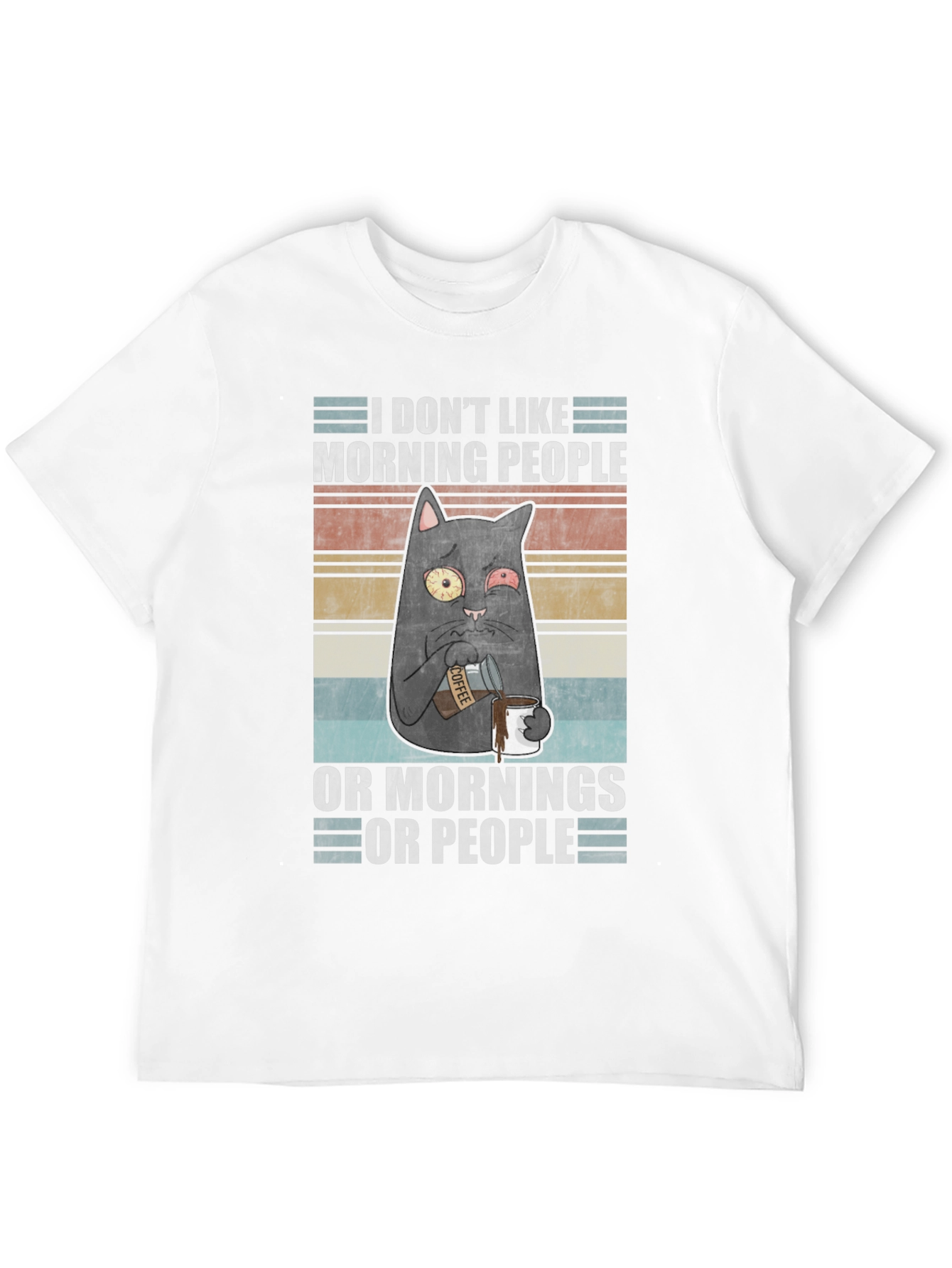 Black Humorous 'I Don't Like Morning People' Cat T-Shirt view 12