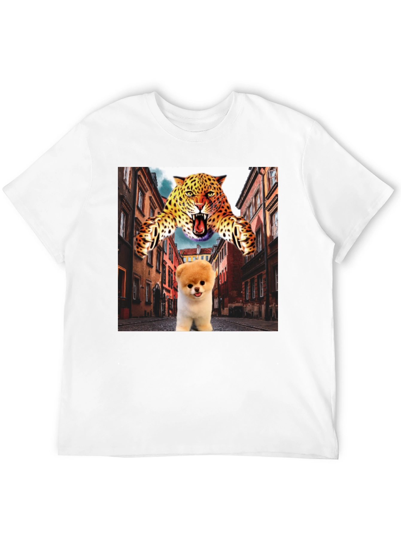 Black Novelty Graphic T-Shirt: Leopard and Pomeranian Design view 12